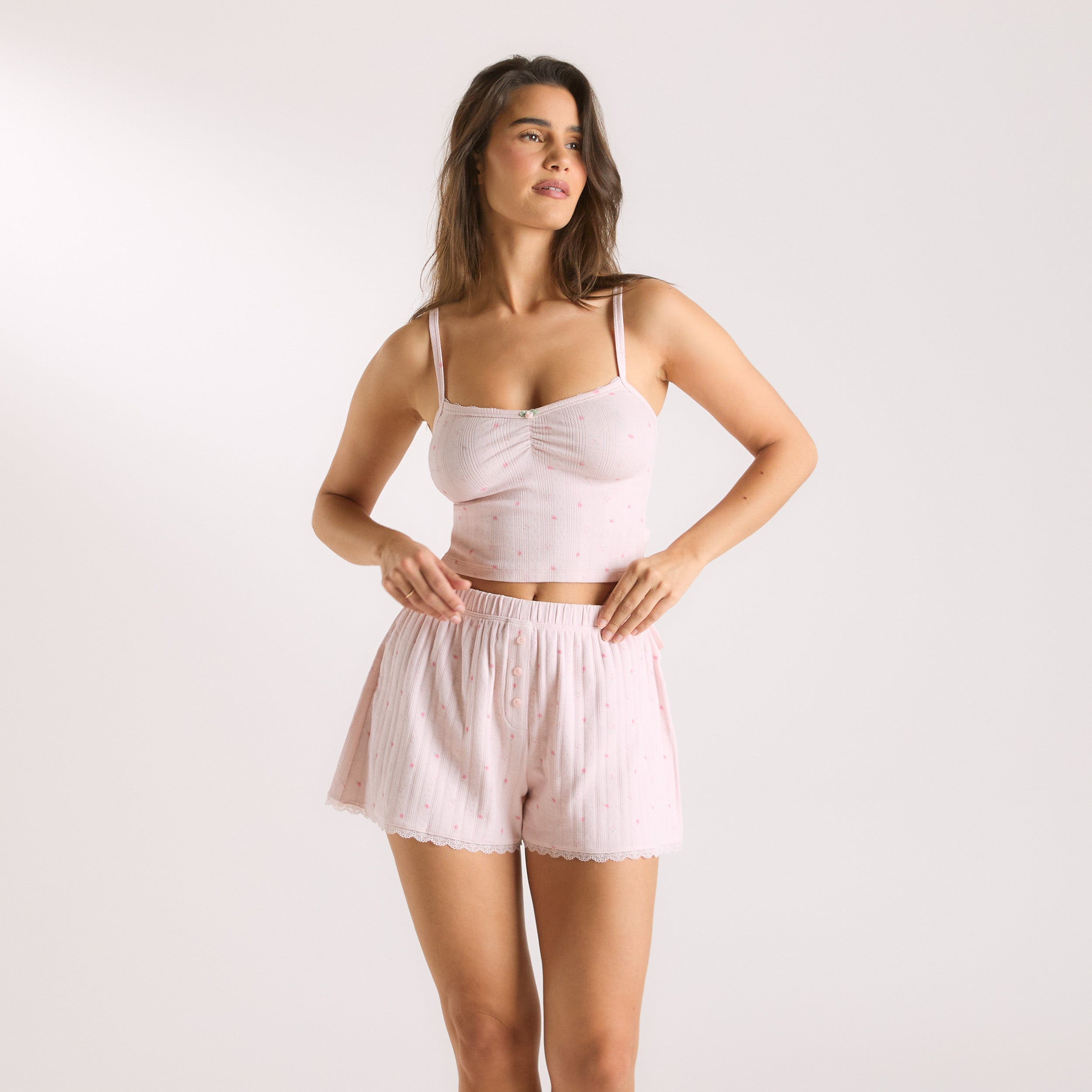 Caraco de Pyjama en Pointelle | Caraco de Pyjama en Pointelle - Rose Floral