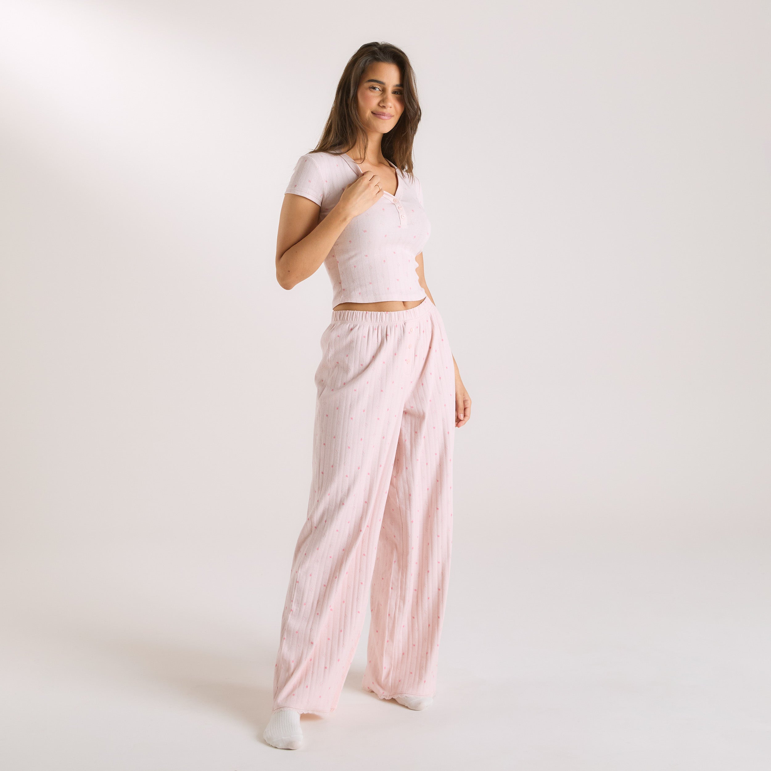 Haut de Pyjama en Pointelle  | Haut de Pyjama en Pointelle  - Rose Floral