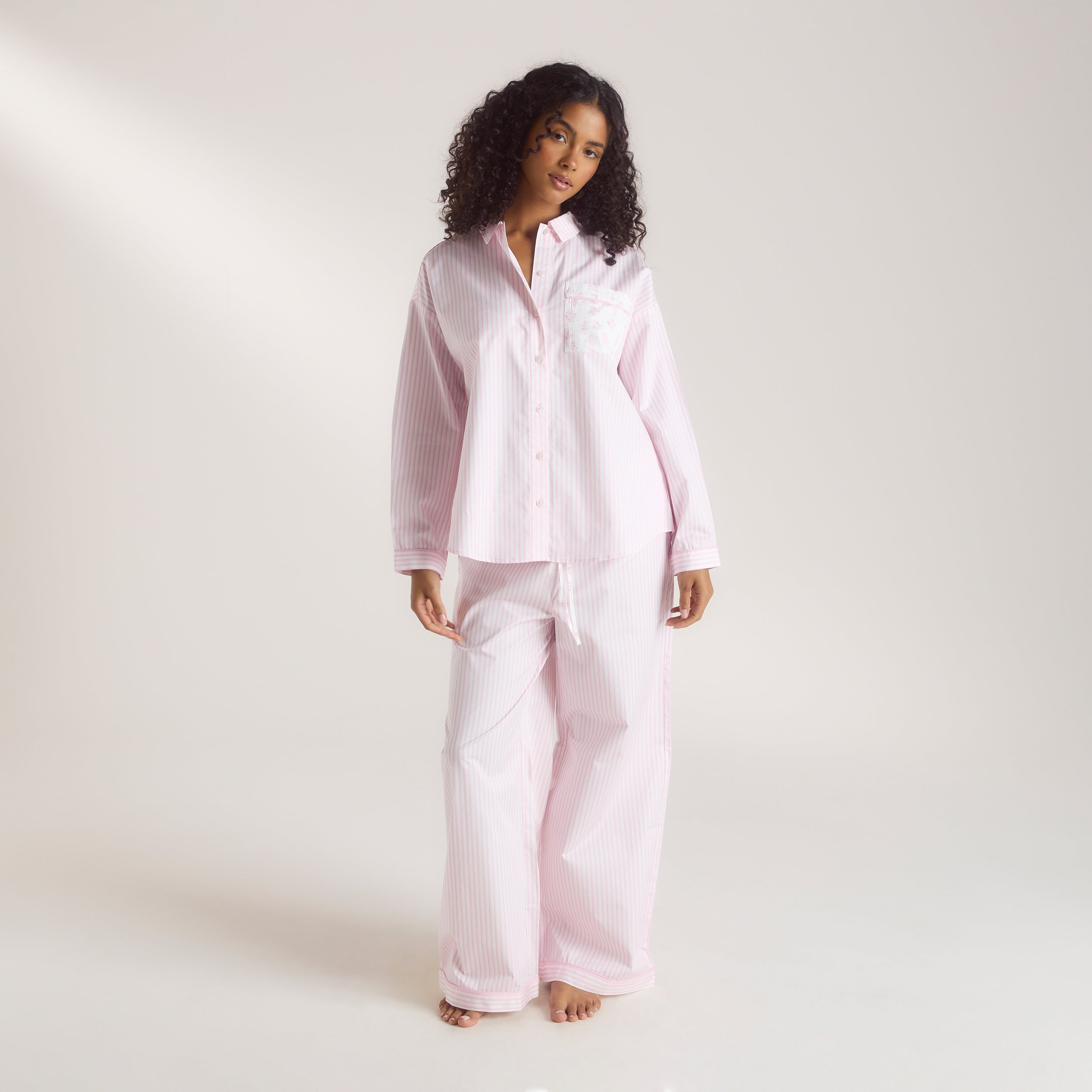 Chemise de Pyjama Bloom & Stripe | Chemise de Pyjama Bloom & Stripe - Rose