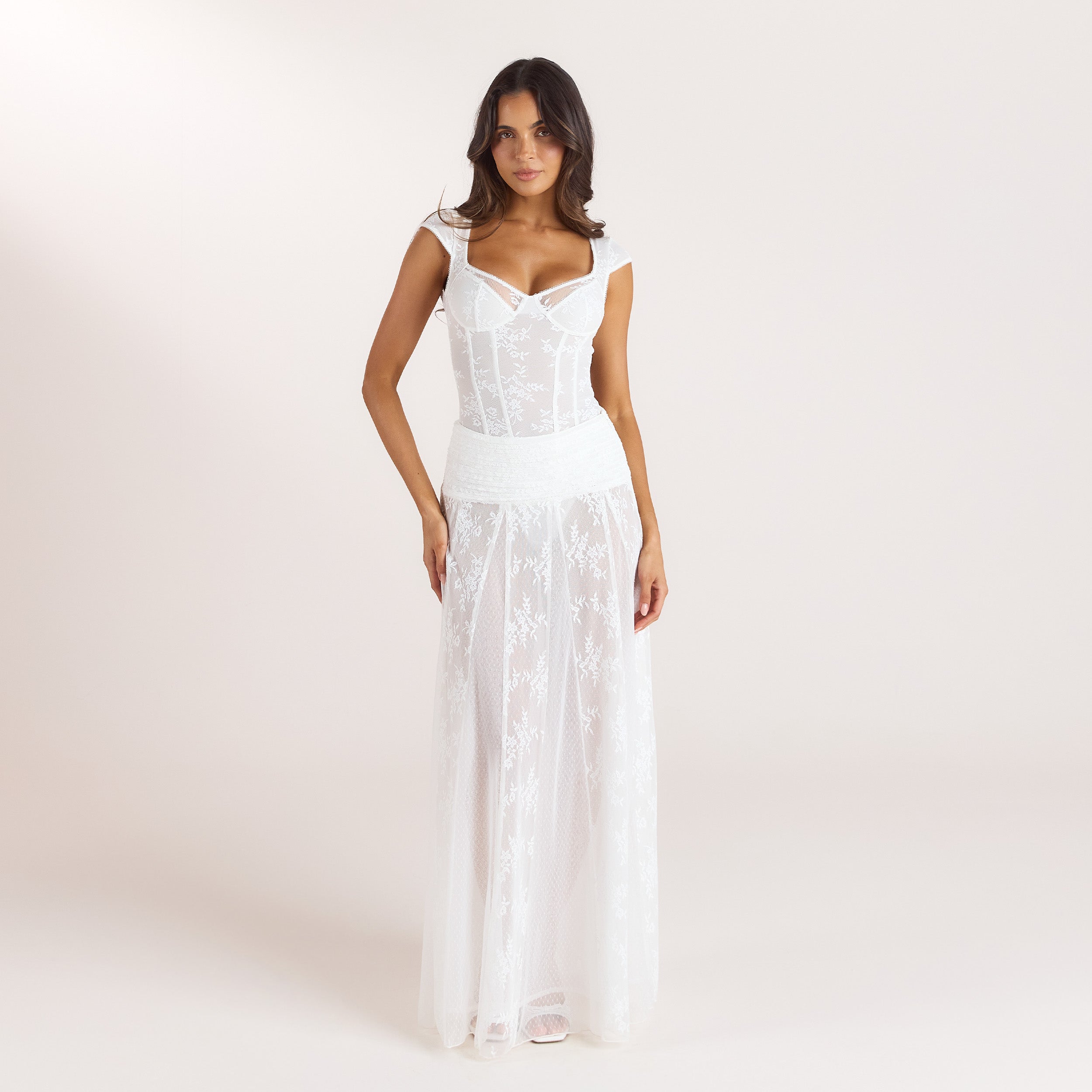 Body en Dentelle à Manches Capes | Body en Dentelle à Manches Capes - Blanc