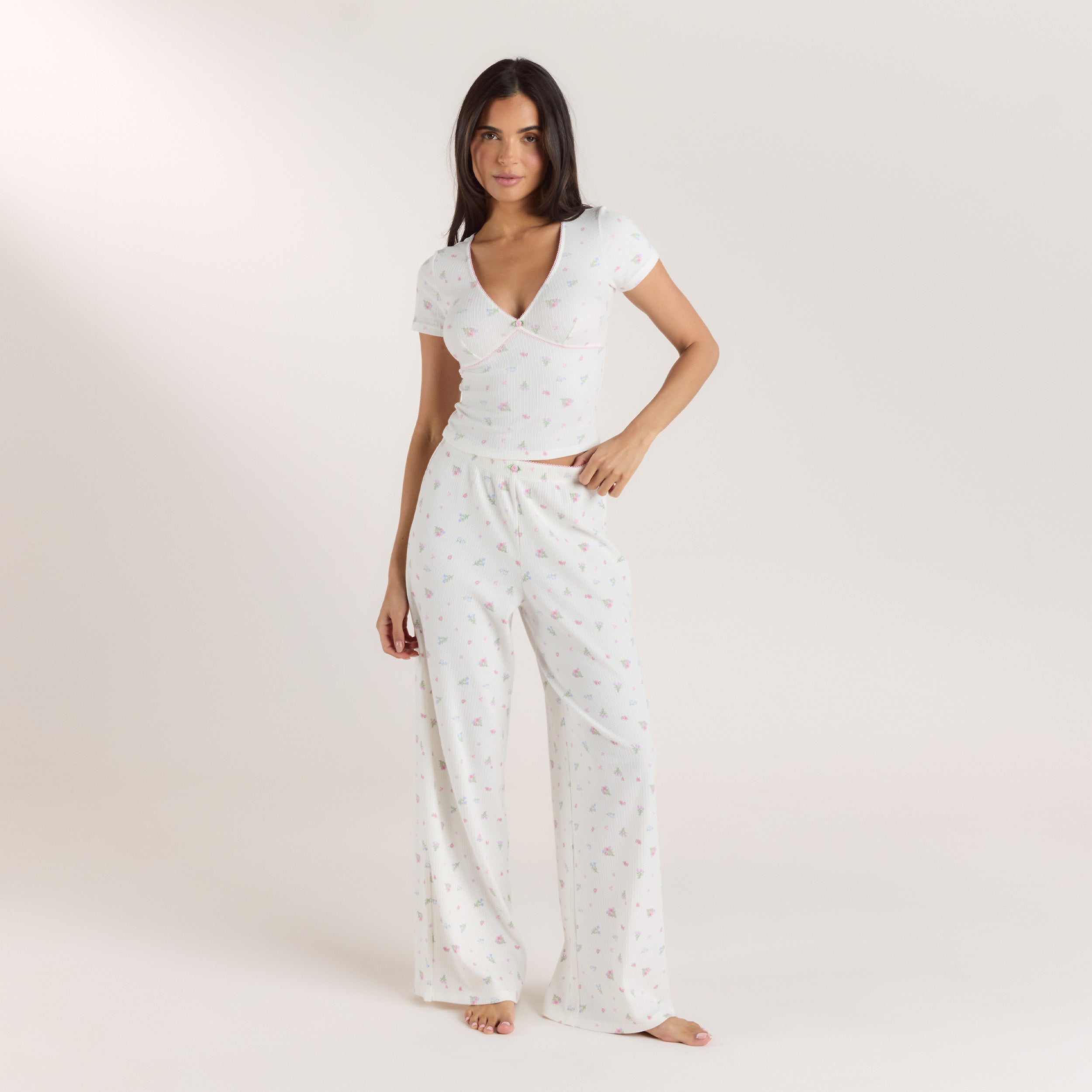 Pantalon de Pyjama Côtelé | Pantalon de Pyjama Côtelé - Blanc Floral