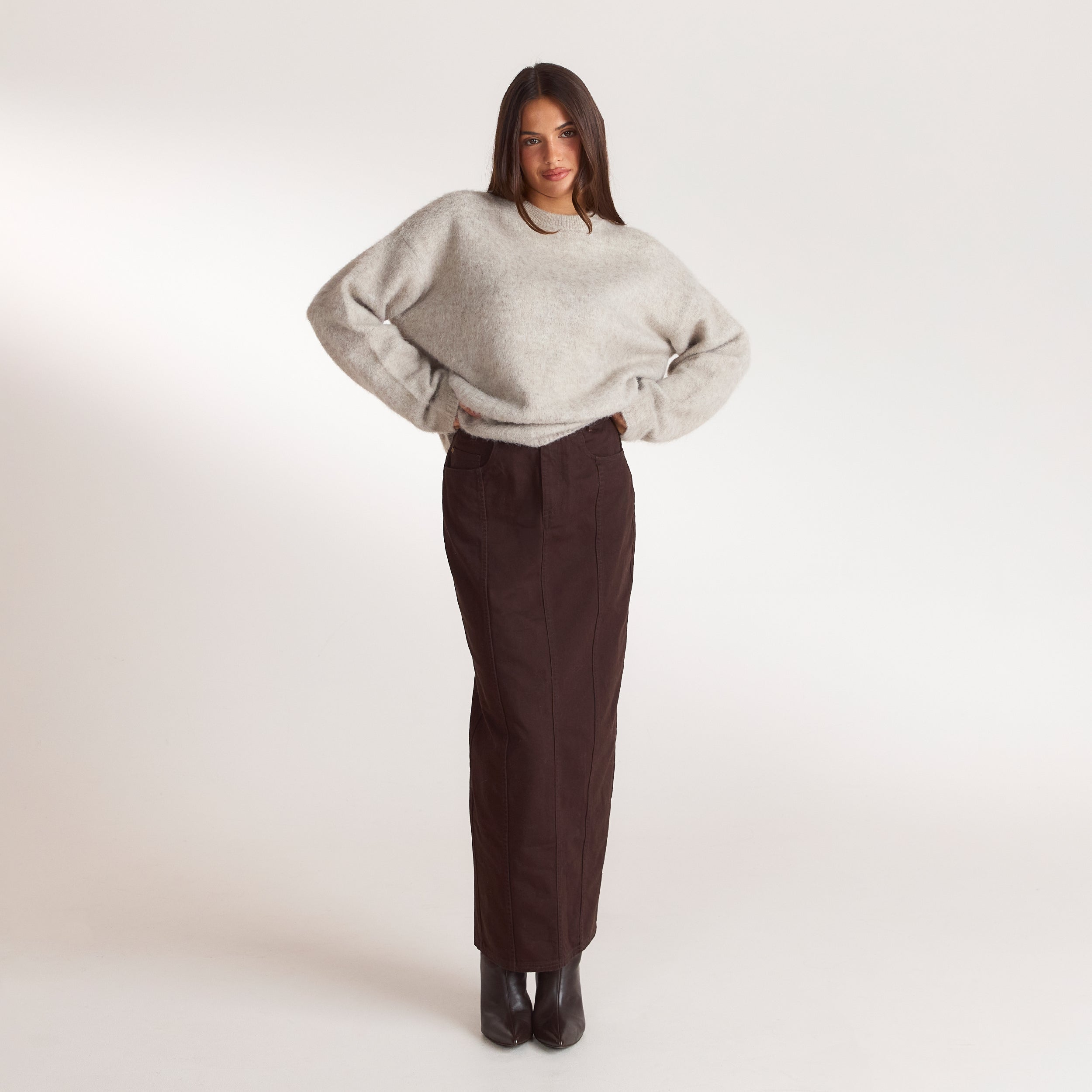 Pull en Maille Duveteuse | Pull en Maille Duveteuse - Gris Chaud