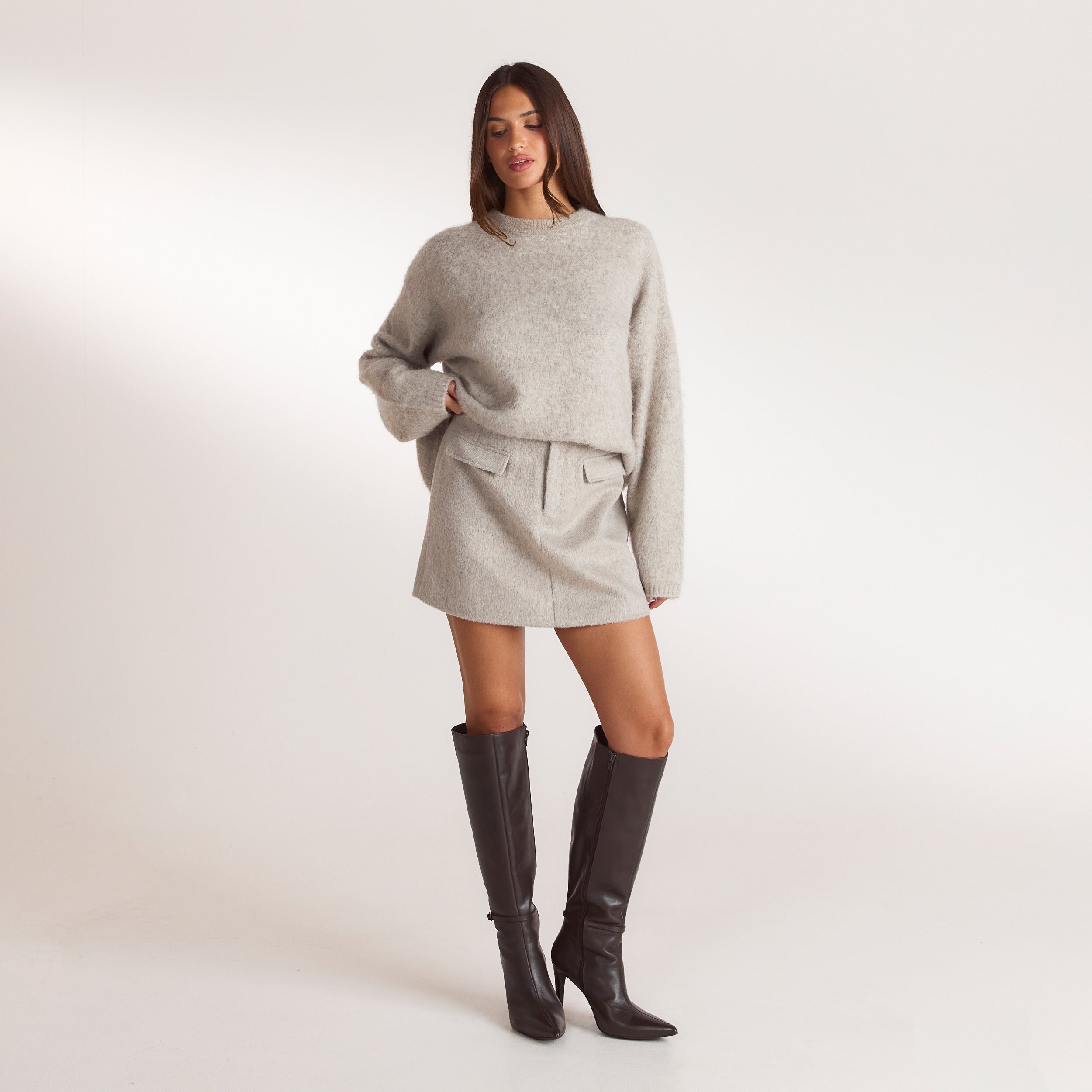 Mini-Jupe Tissée | Mini-Jupe Tissée - Gris Chaud
