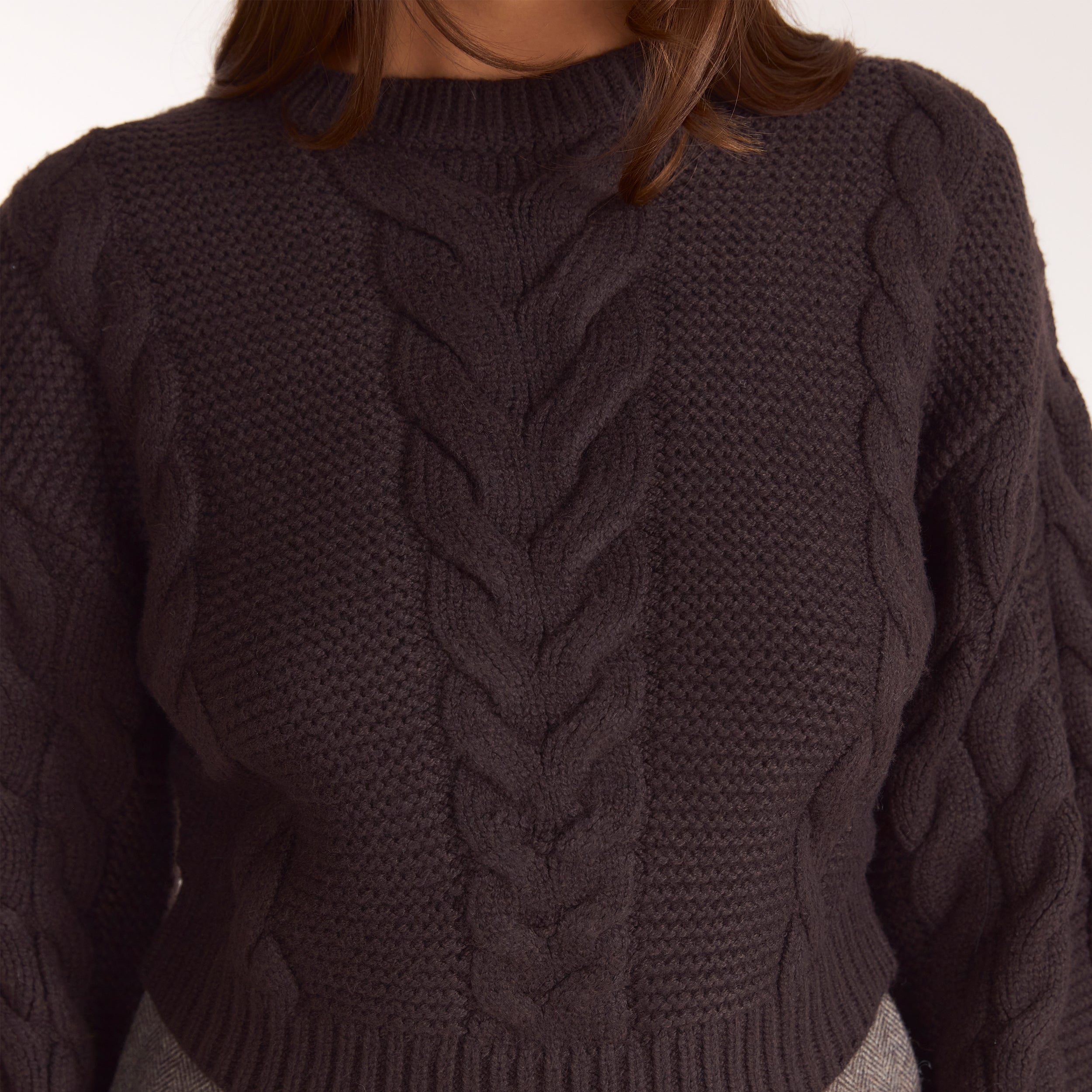 Pull Court en Maille Torsadée | Pull Court en Maille Torsadée - Chocolat Noir
