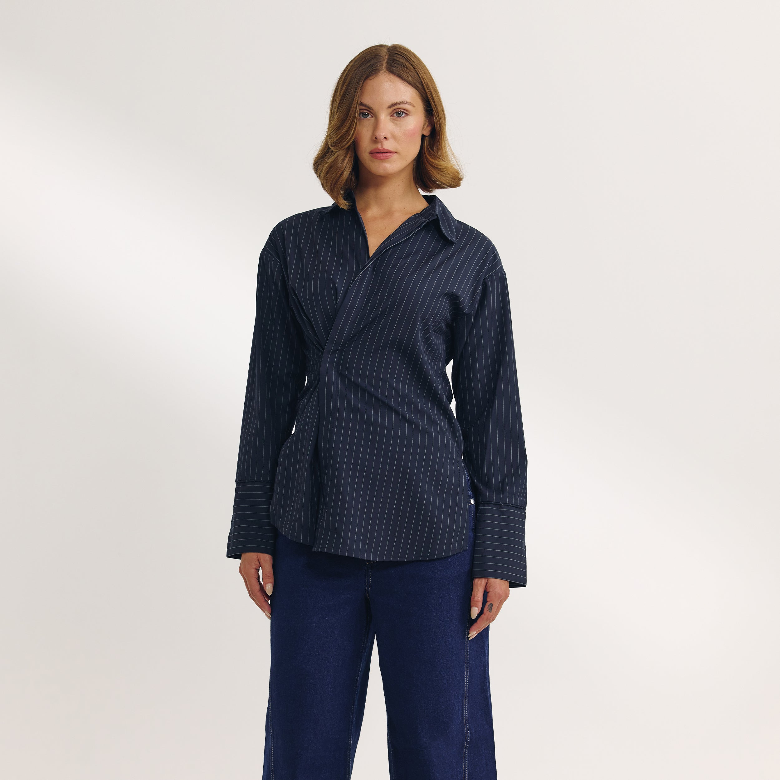 T-shirt Asymétrique | T-shirt Asymétrique - Rayures Bleu Marine