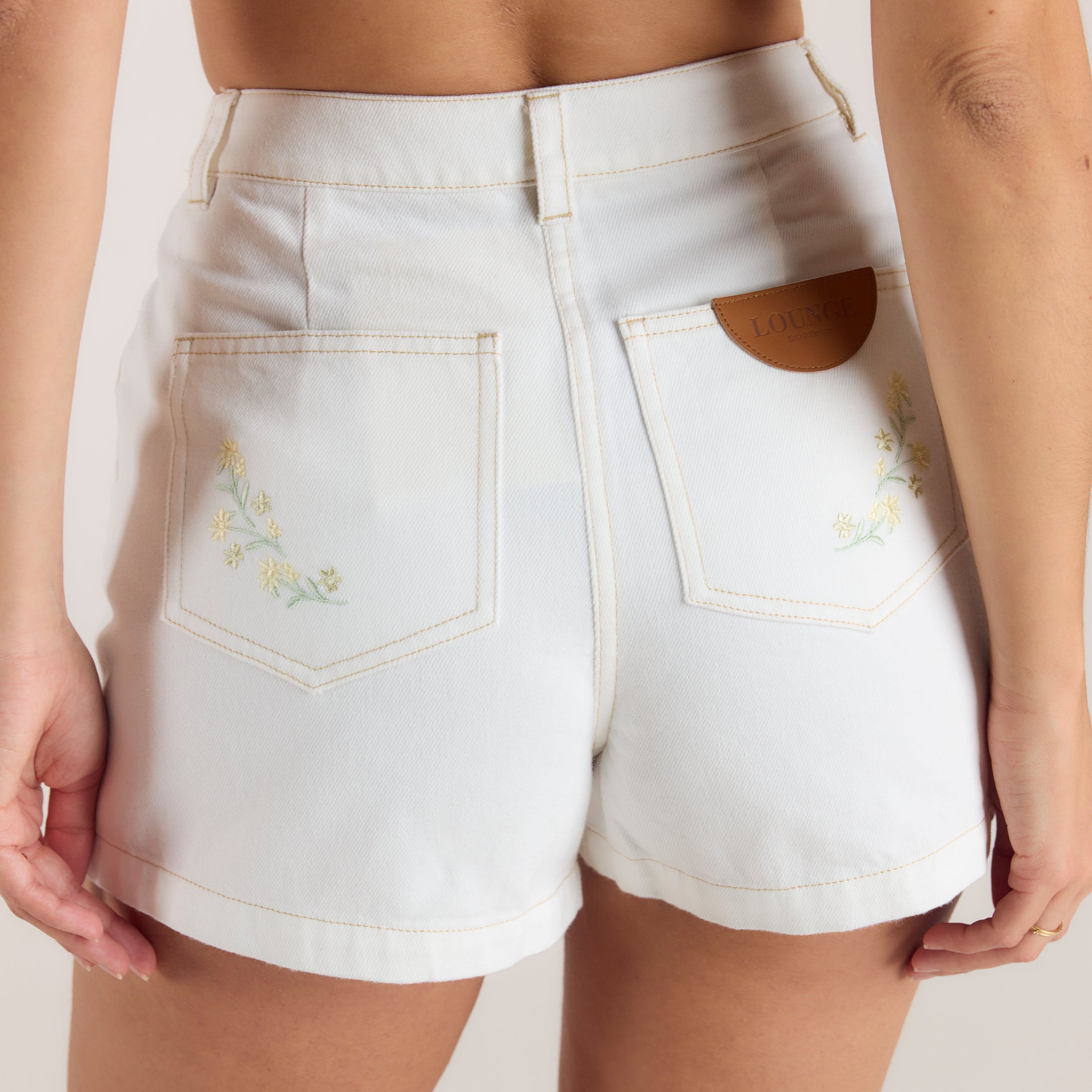 Short en Jean Brodé | Short en Jean Brodé - Blanc