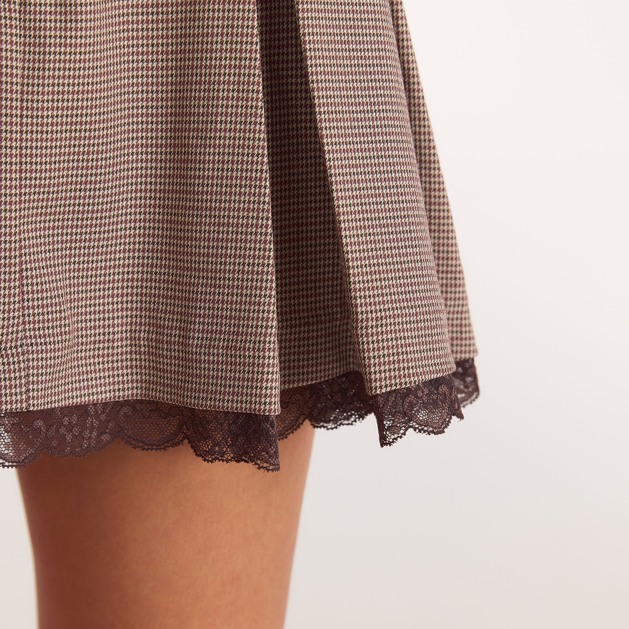 Jupe-Short Plissée | Jupe-Short Plissée - Pied-de-Poule Marron