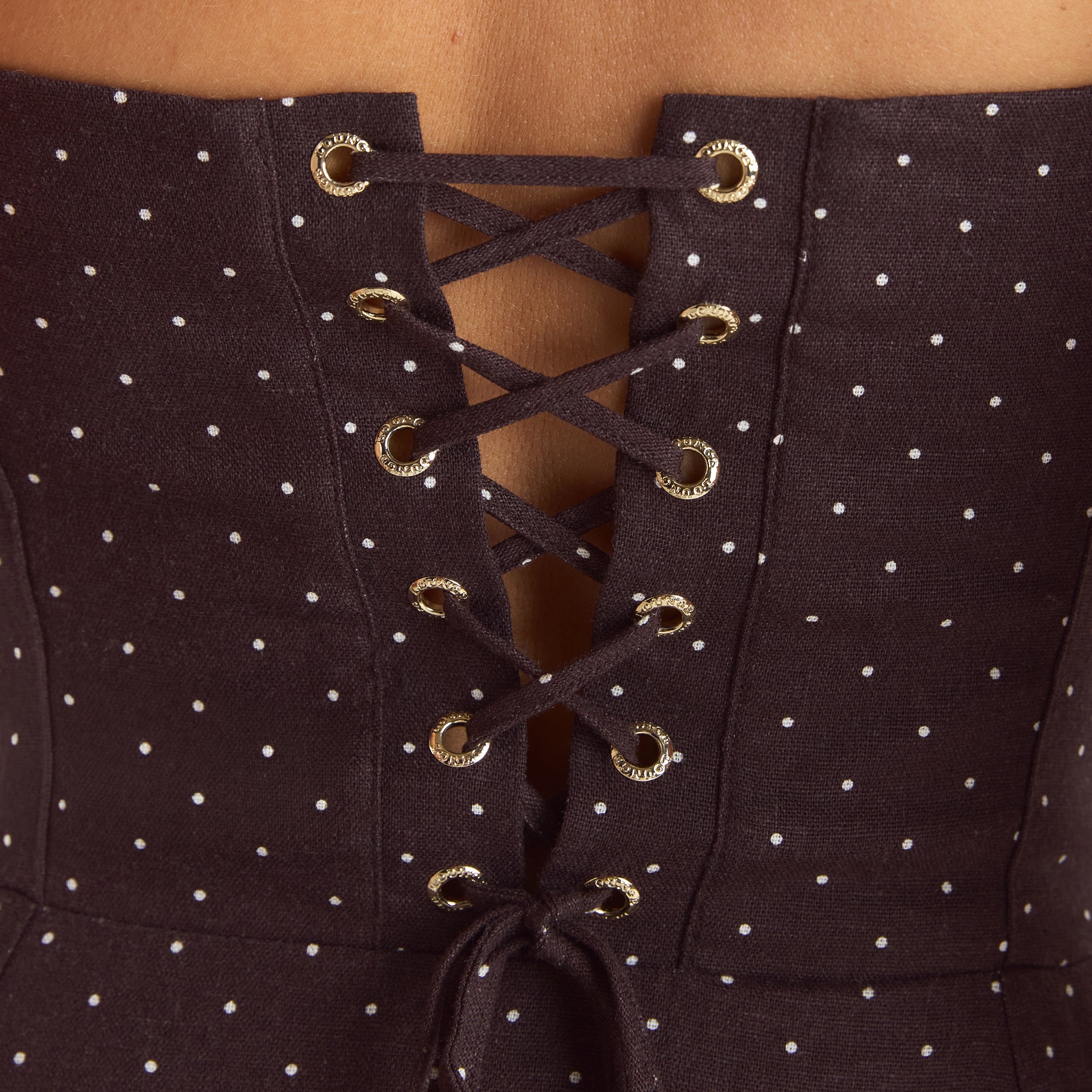 Robe Maxi avec Bordure en Dentelle | Robe Maxi avec Bordure en Dentelle - Chocolat à Pois