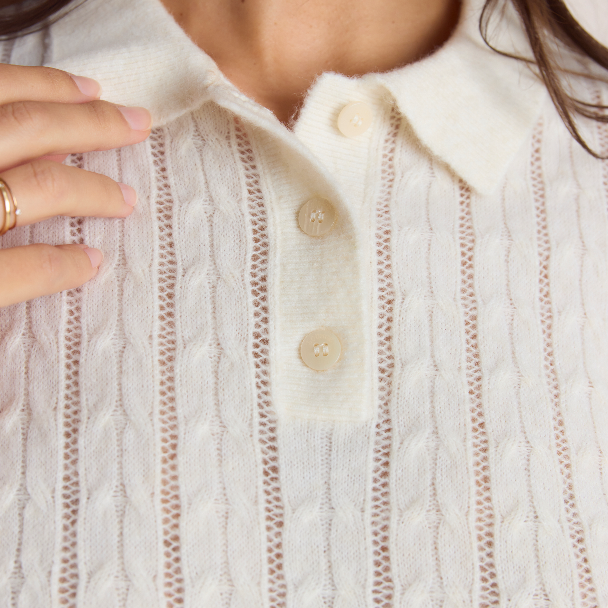 Polo en Maille Transparente | Polo en Maille Transparente - Crème