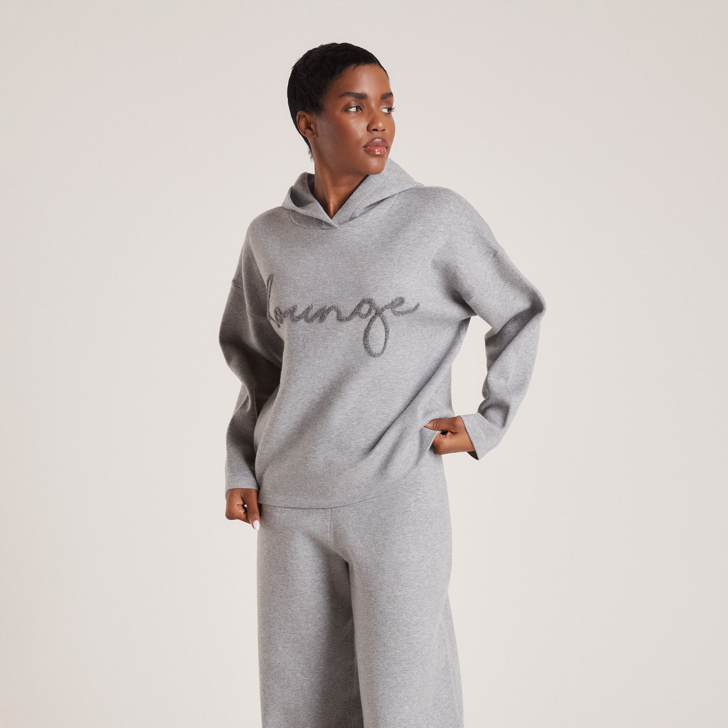 Sweat à Capuche Lounge en Maille | Sweat à Capuche Lounge en Maille - Gris Chiné
