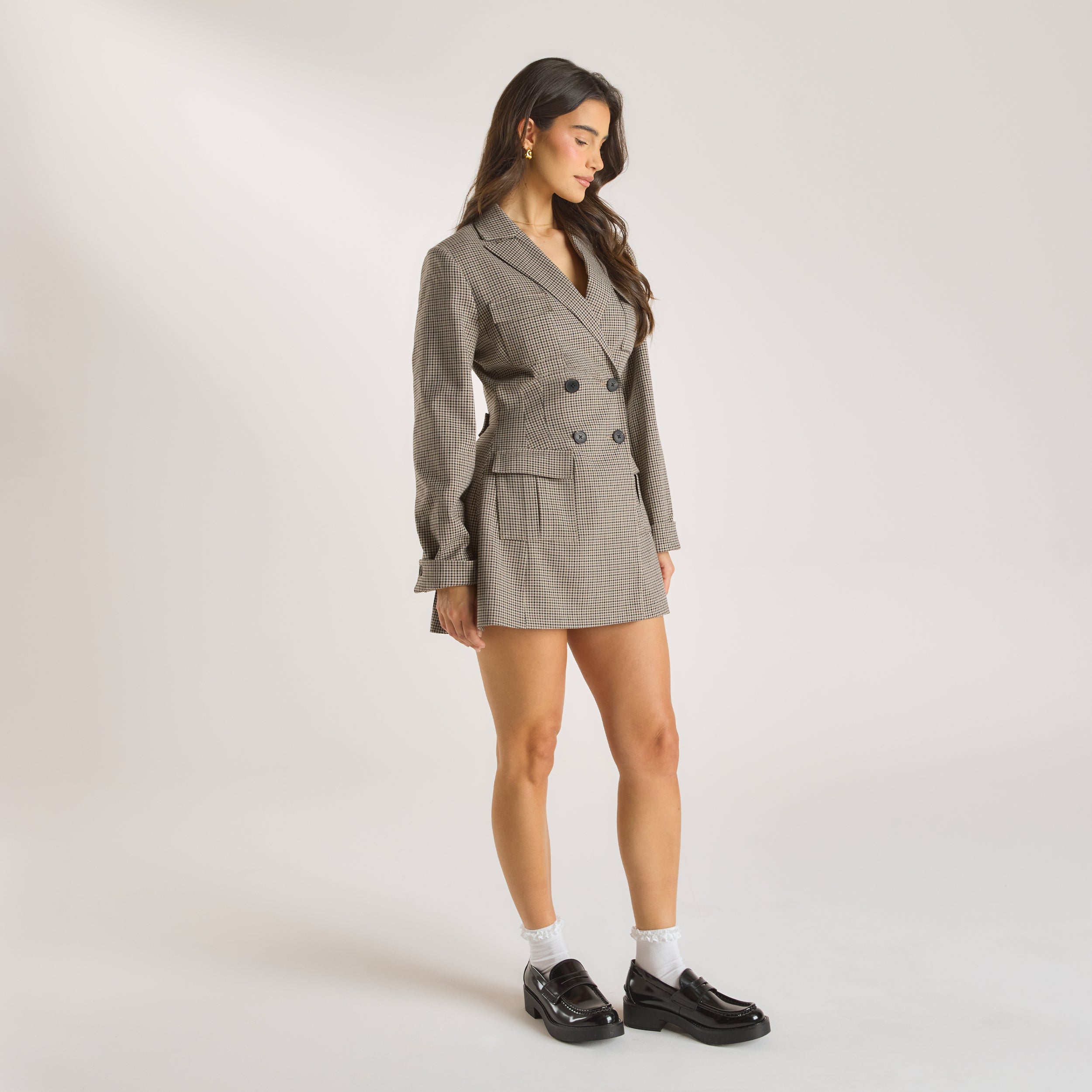 Robe Blazer Pied-de-Poule | Robe Blazer Pied-de-Poule - Marron