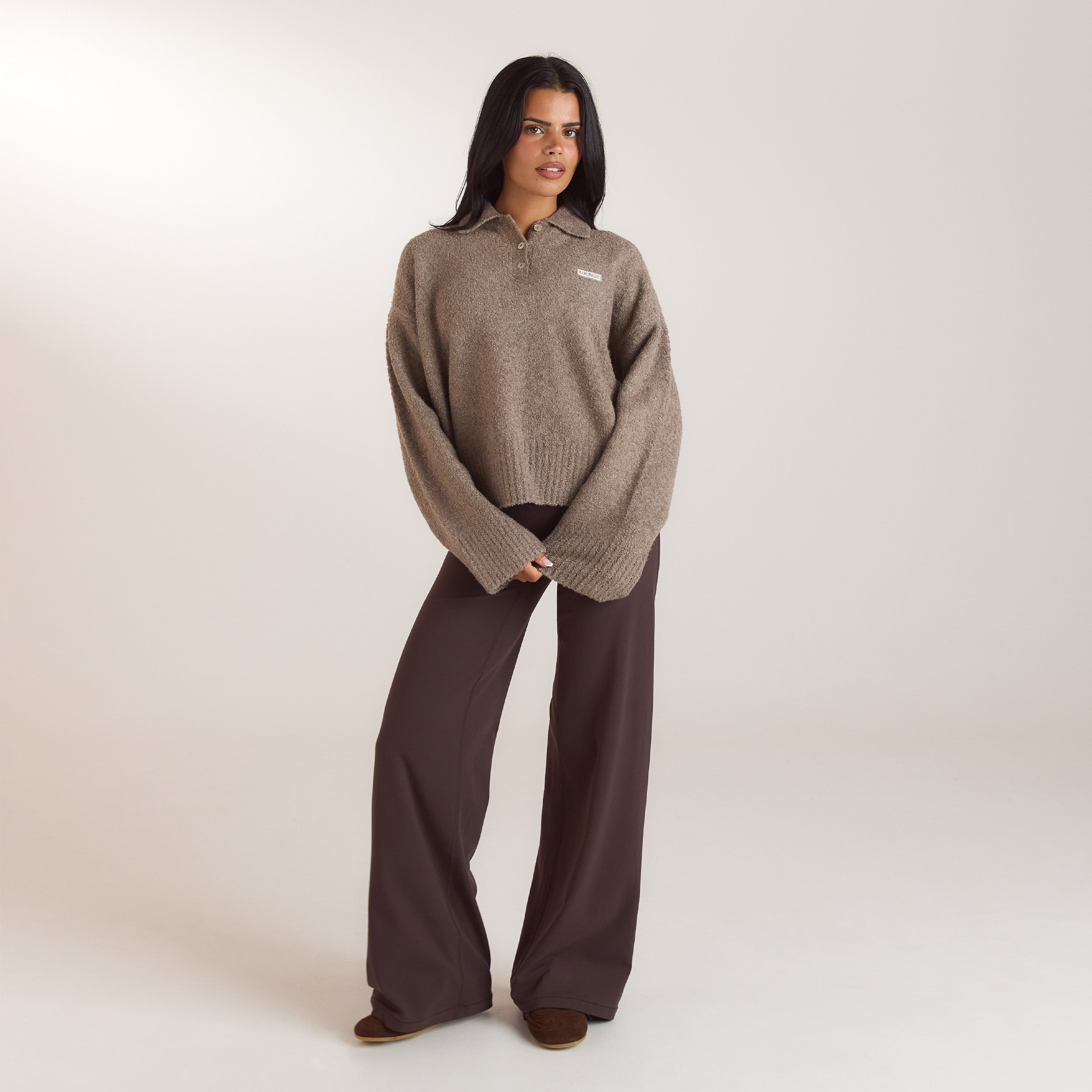 Pull Polo en Maille Bouclée | Pull Polo en Maille Bouclée - Taupe