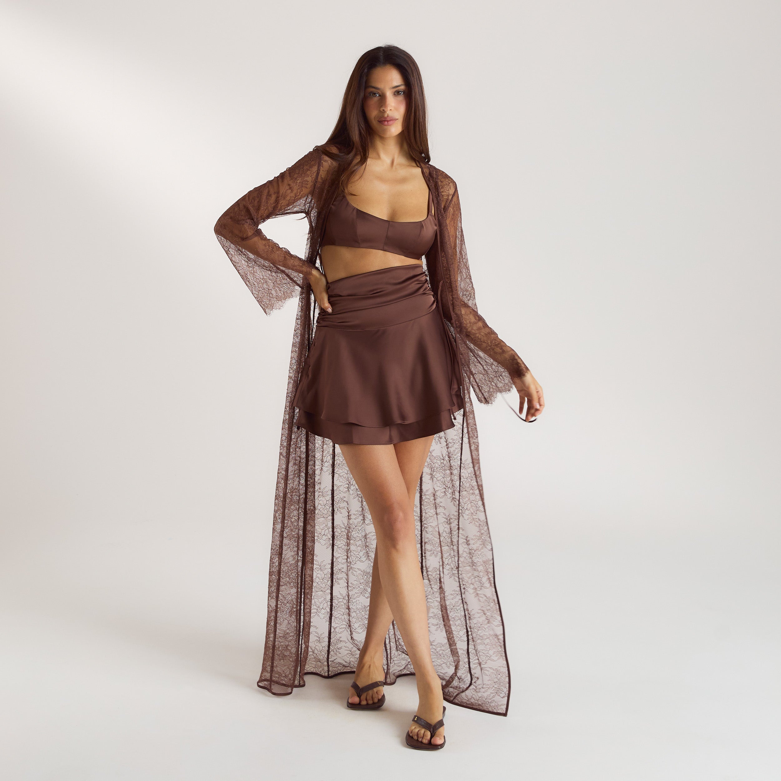 Robe Longue Mimi en Dentelle | Robe Longue Mimi en Dentelle - Chocolat