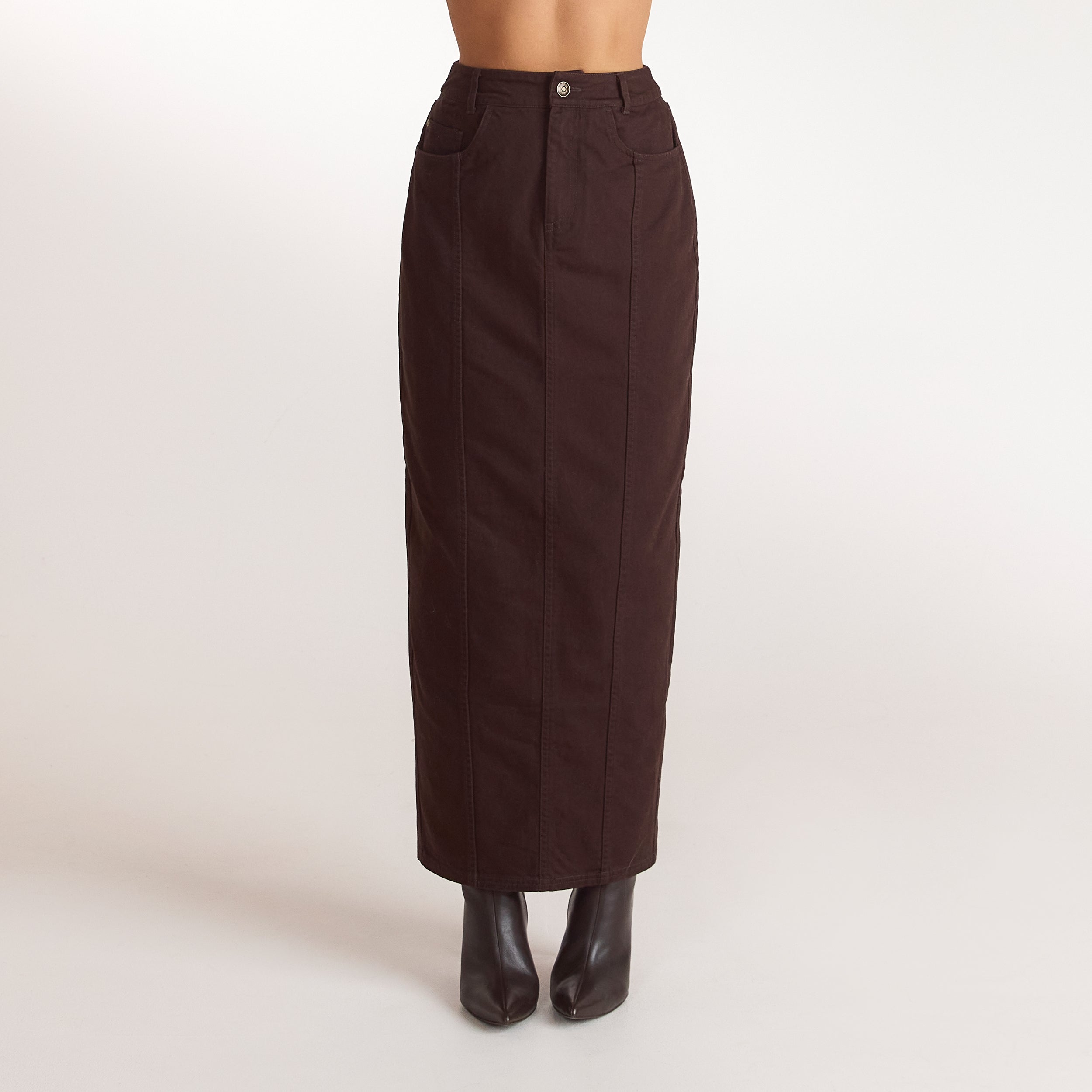 Jupe Longue en Denim | Jupe Longue en Denim - Chocolat
