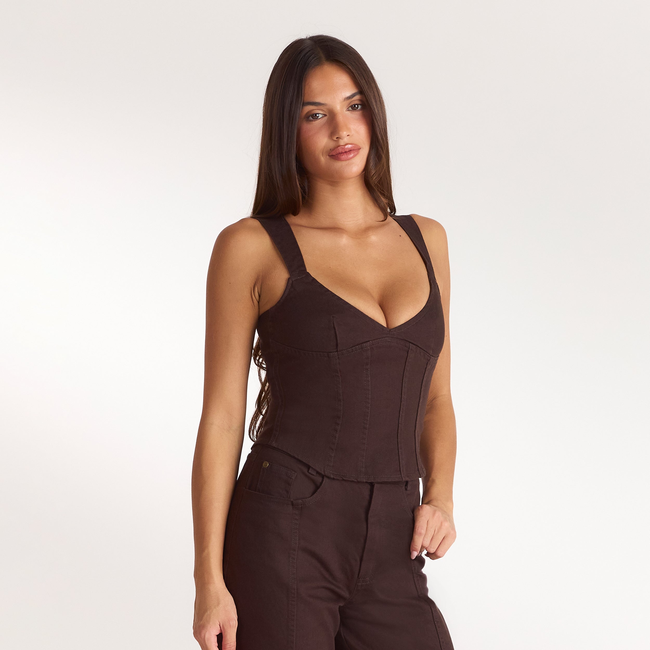 Top Corset en Denim | Top Corset en Denim - Chocolat