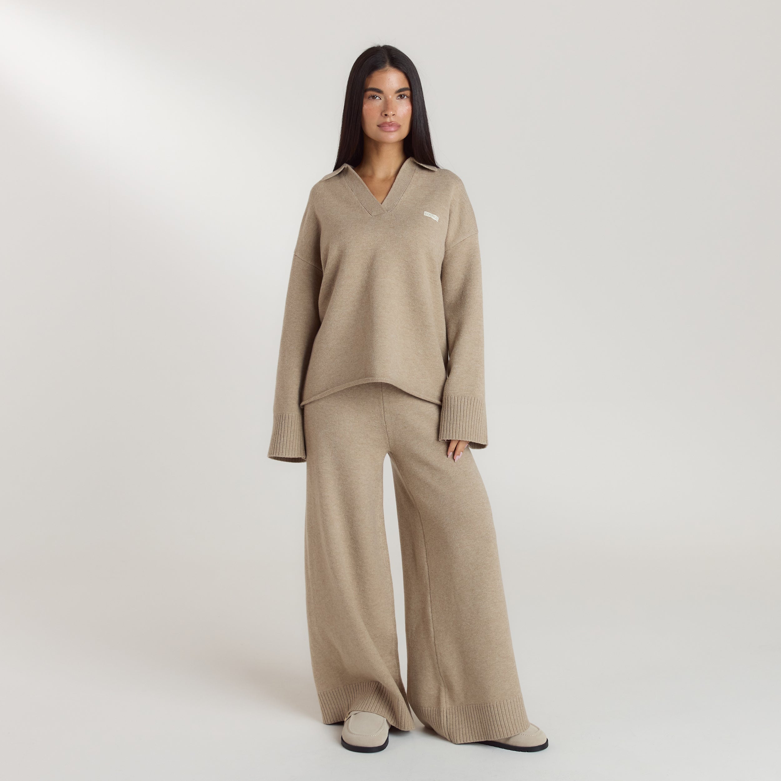 Pantalon à Ourlet en Maille  | Pantalon à Ourlet en Maille  - Vison