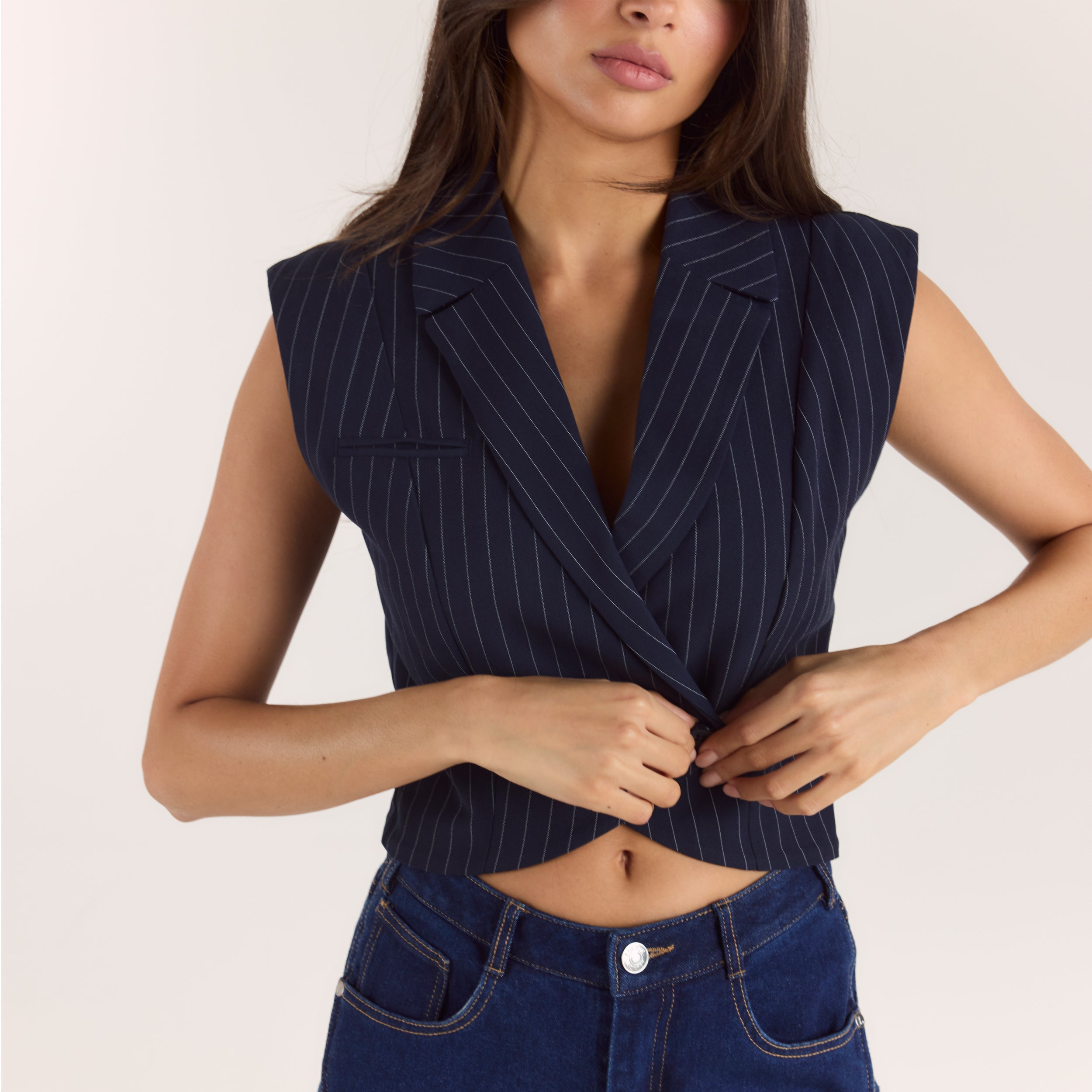 Gilet Croisé | Gilet Croisé - Rayures Bleu Marine