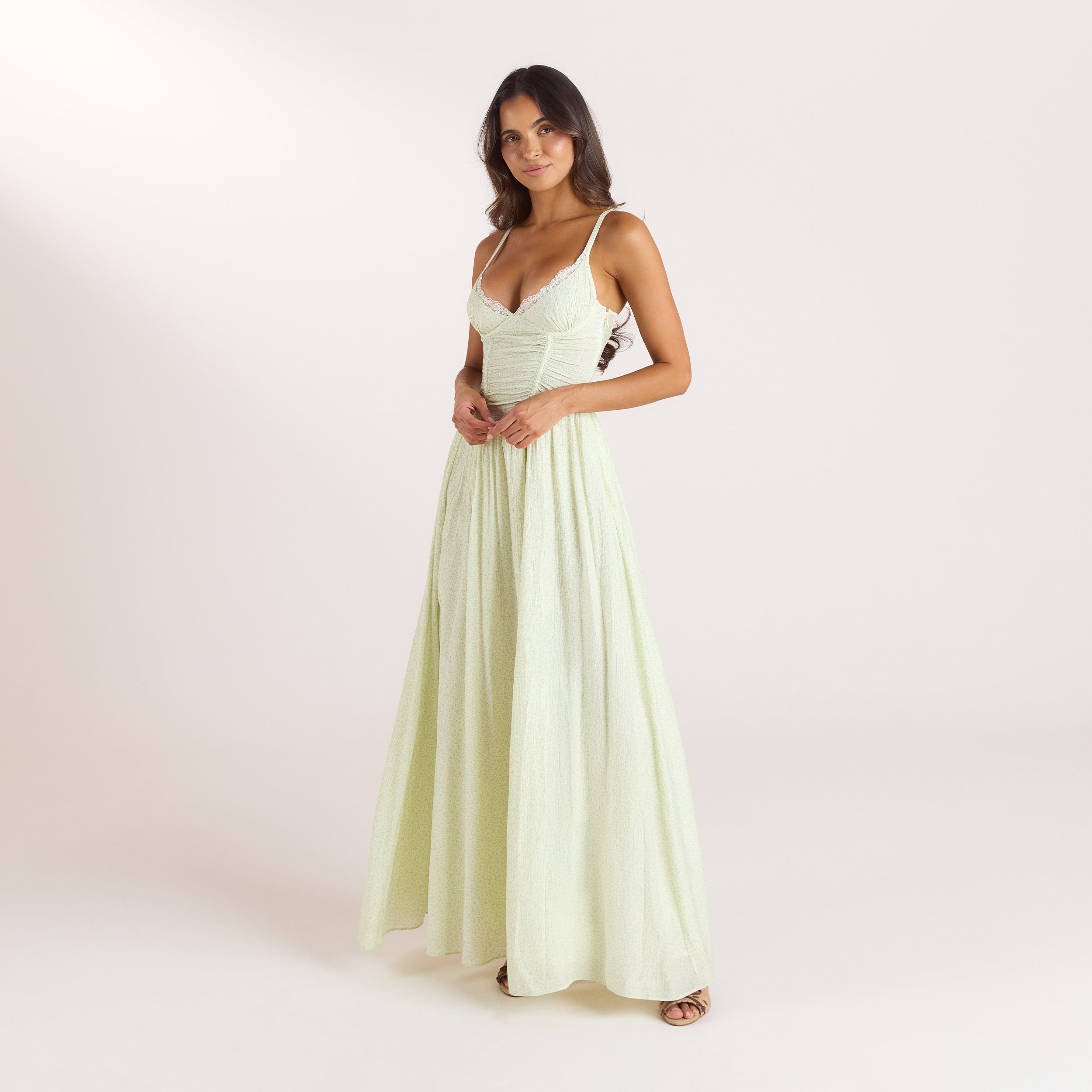 Robe Maxi Plongeante | Robe Maxi Plongeante - Crème Florale