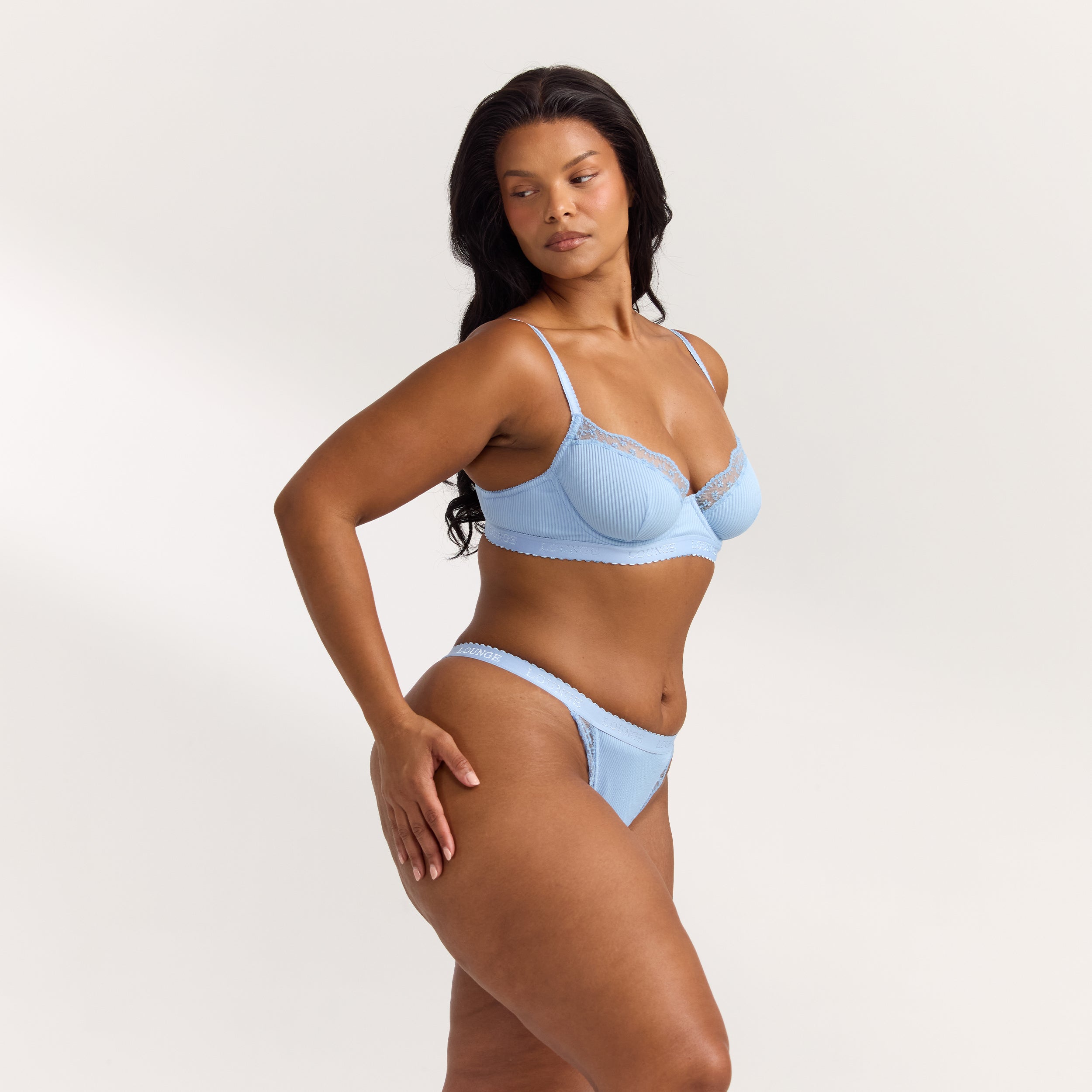 Ribbed Balcony Soutien-Gorge  | Ribbed Balcony Soutien-Gorge - Bleu