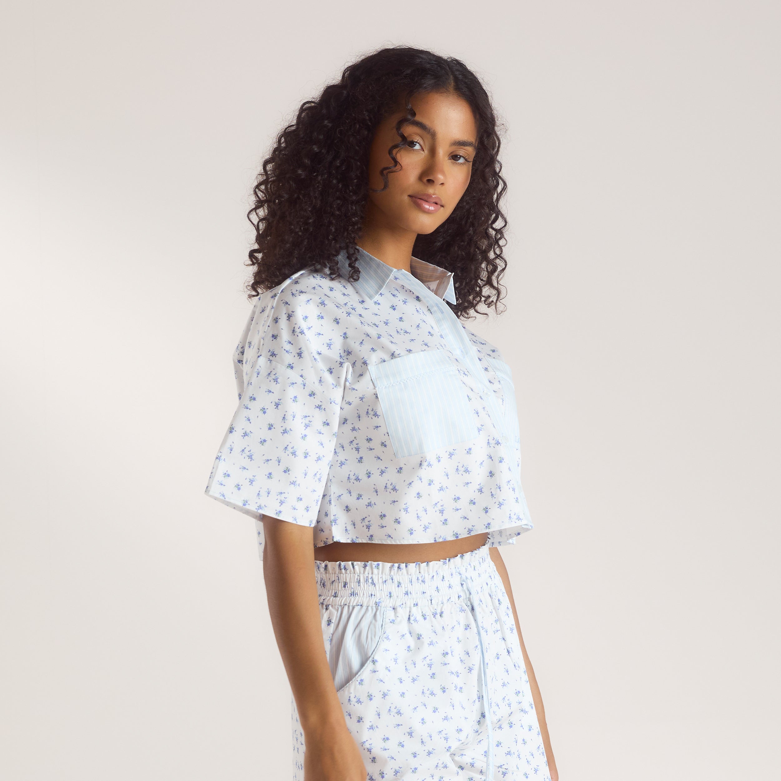 Chemise de Pyjama à Manches Courtes Bloom & Stripe | Chemise de Pyjama à Manches Courtes Bloom & Stripe - Bleu