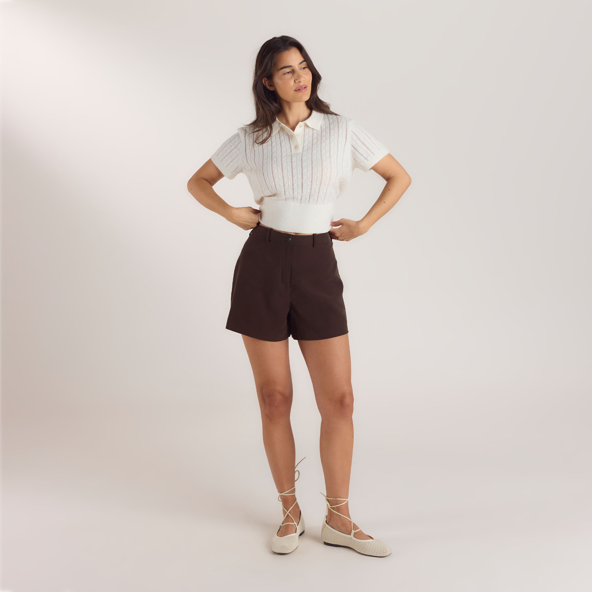 Short Ajusté Taille Haute | Short Ajusté Taille Haute - Chocolat