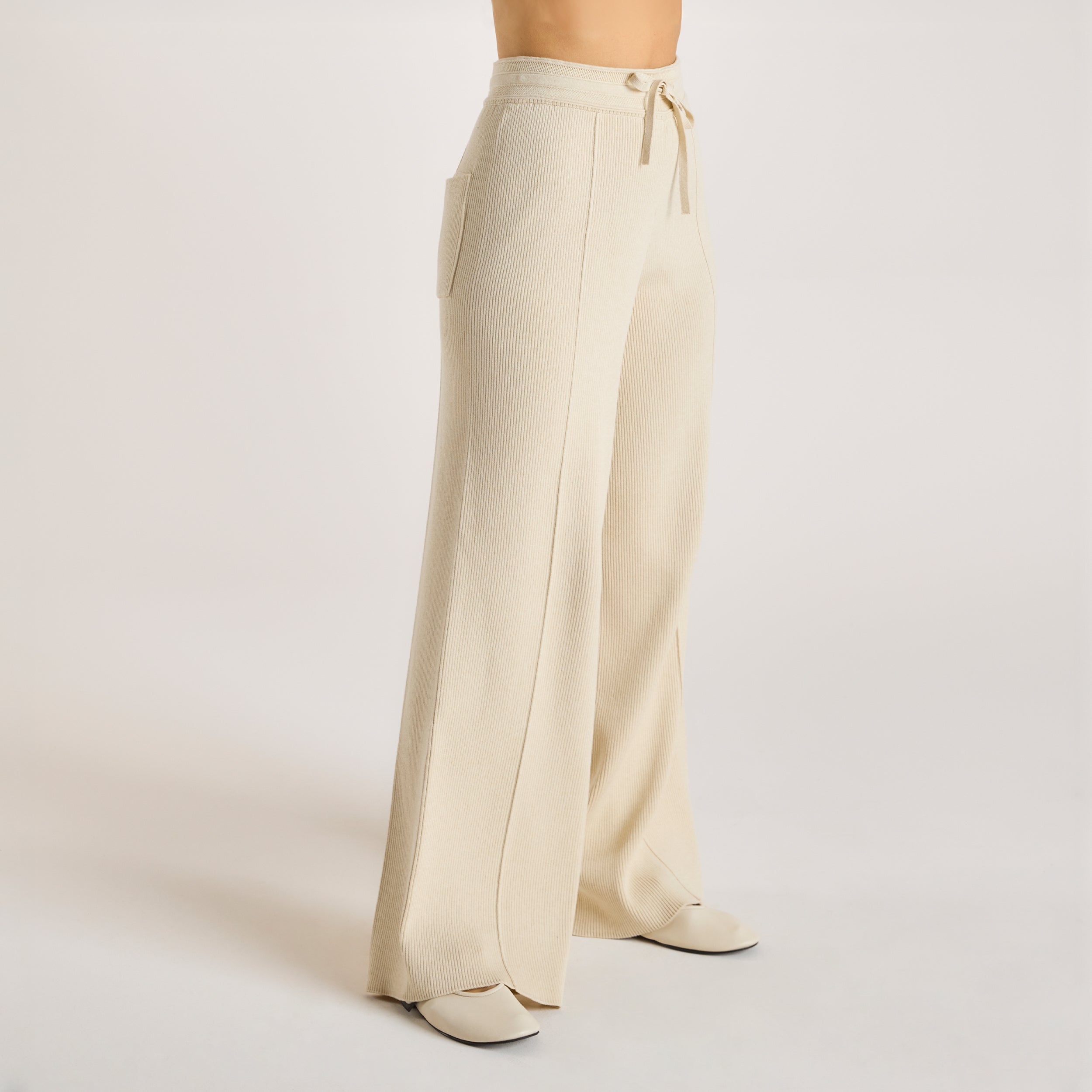 Pantalon Large en Tricot  | Pantalon Large en Tricot - Crème