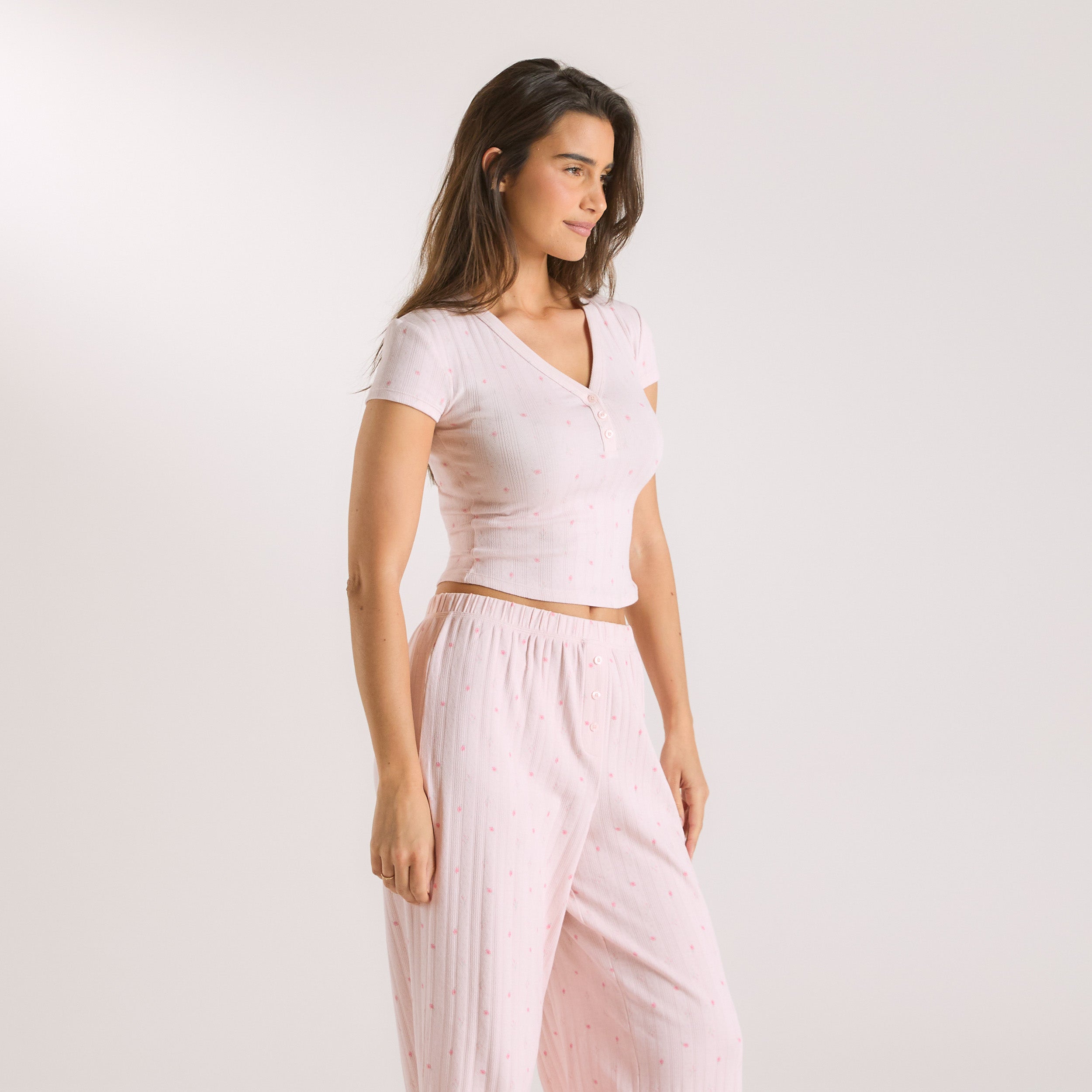 Haut de Pyjama en Pointelle  | Haut de Pyjama en Pointelle  - Rose Floral