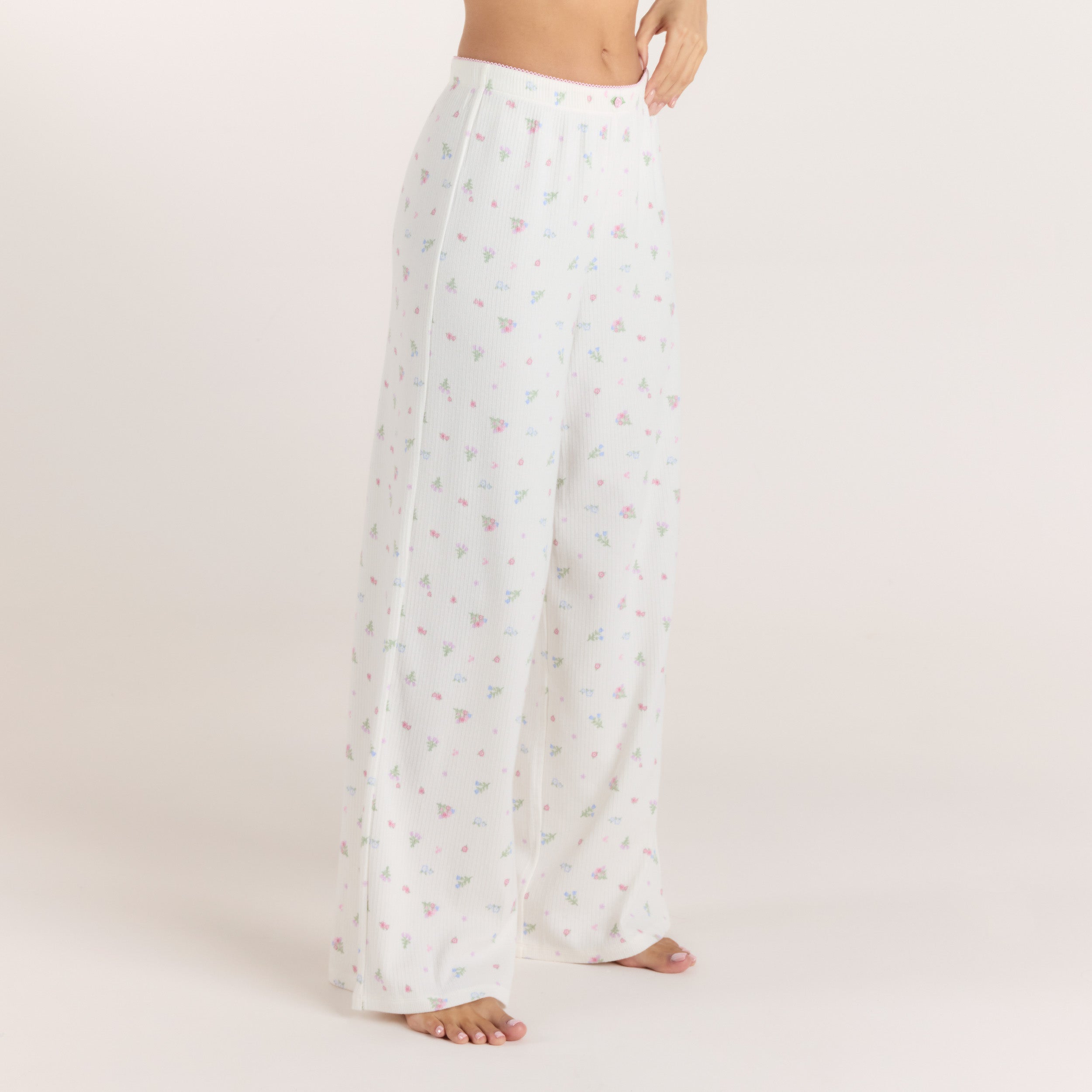Pantalon de Pyjama Côtelé | Pantalon de Pyjama Côtelé - Blanc Floral