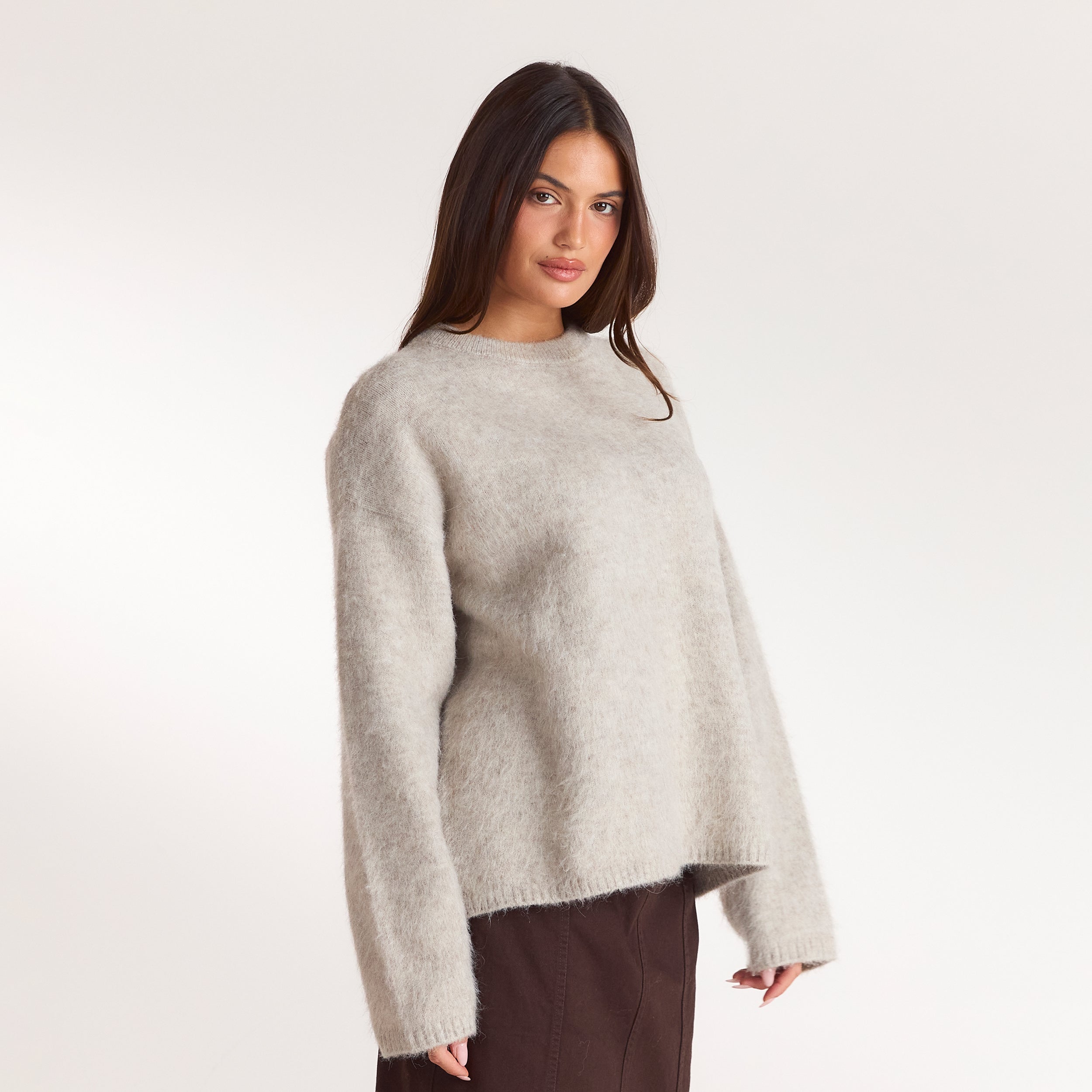 Pull en Maille Duveteuse | Pull en Maille Duveteuse - Gris Chaud