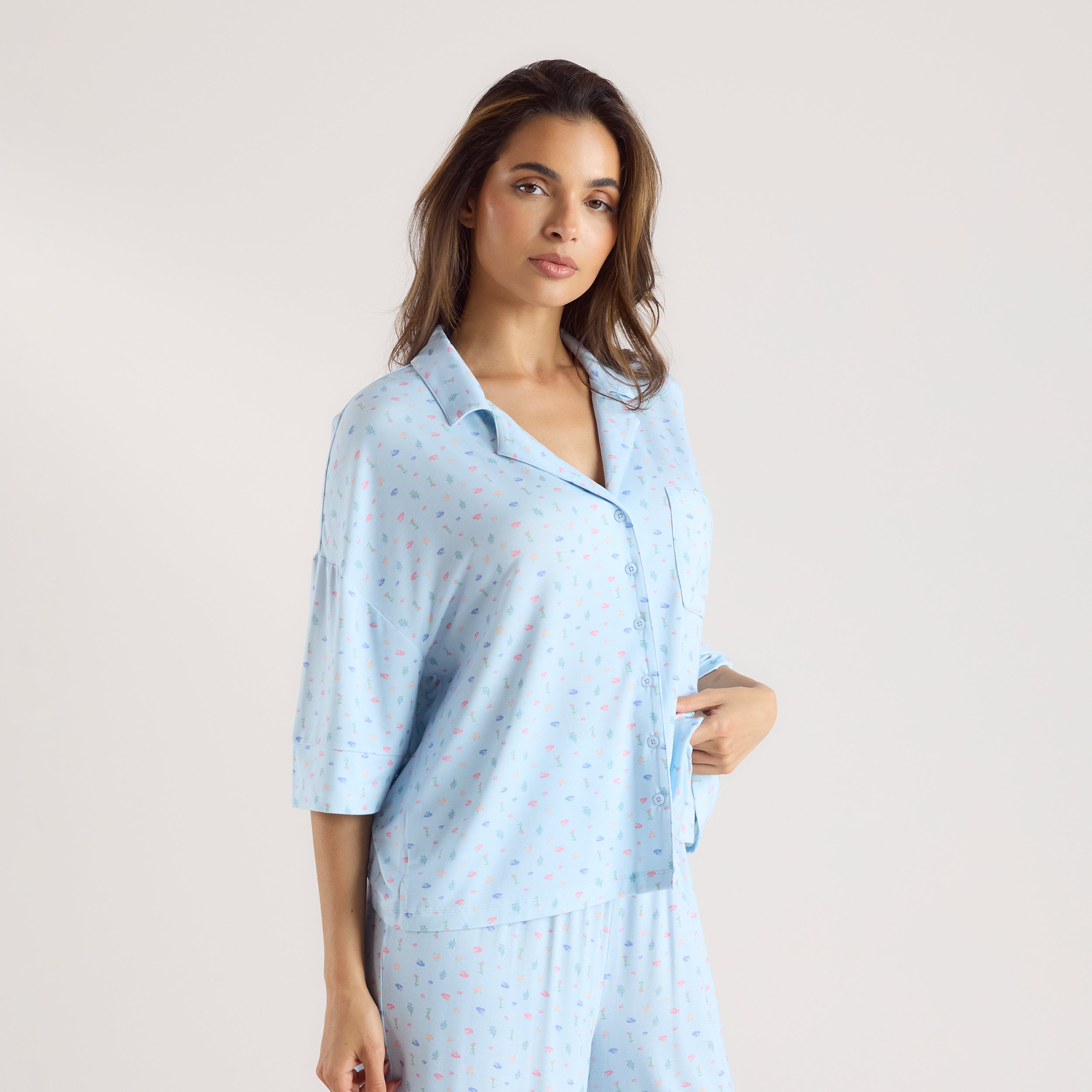 Chemise de Pyjama à Manches Courtes en Modal | Chemise de Pyjama à Manches Courtes en Modal - Bleu Floral