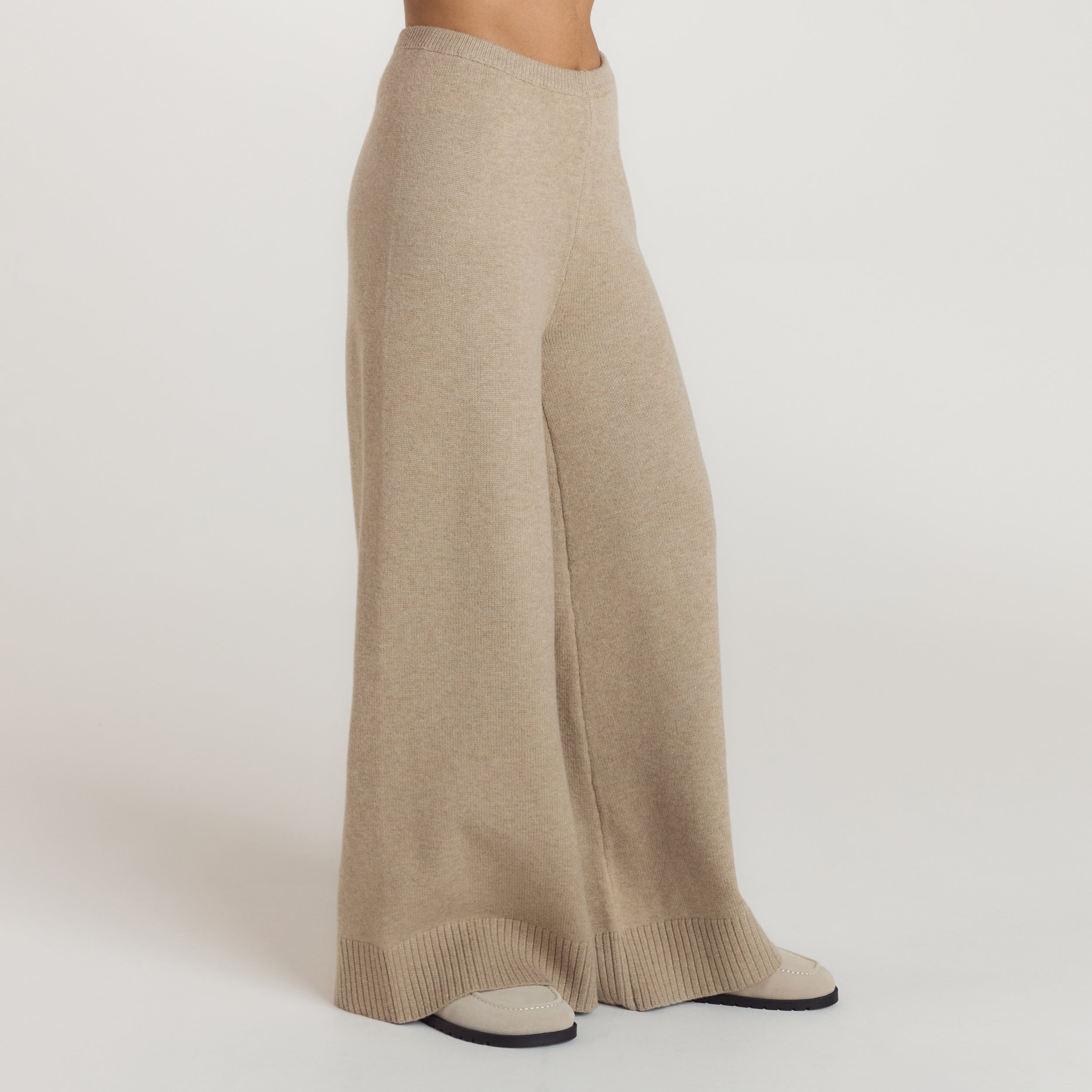 Pantalon à Ourlet en Maille  | Pantalon à Ourlet en Maille  - Vison