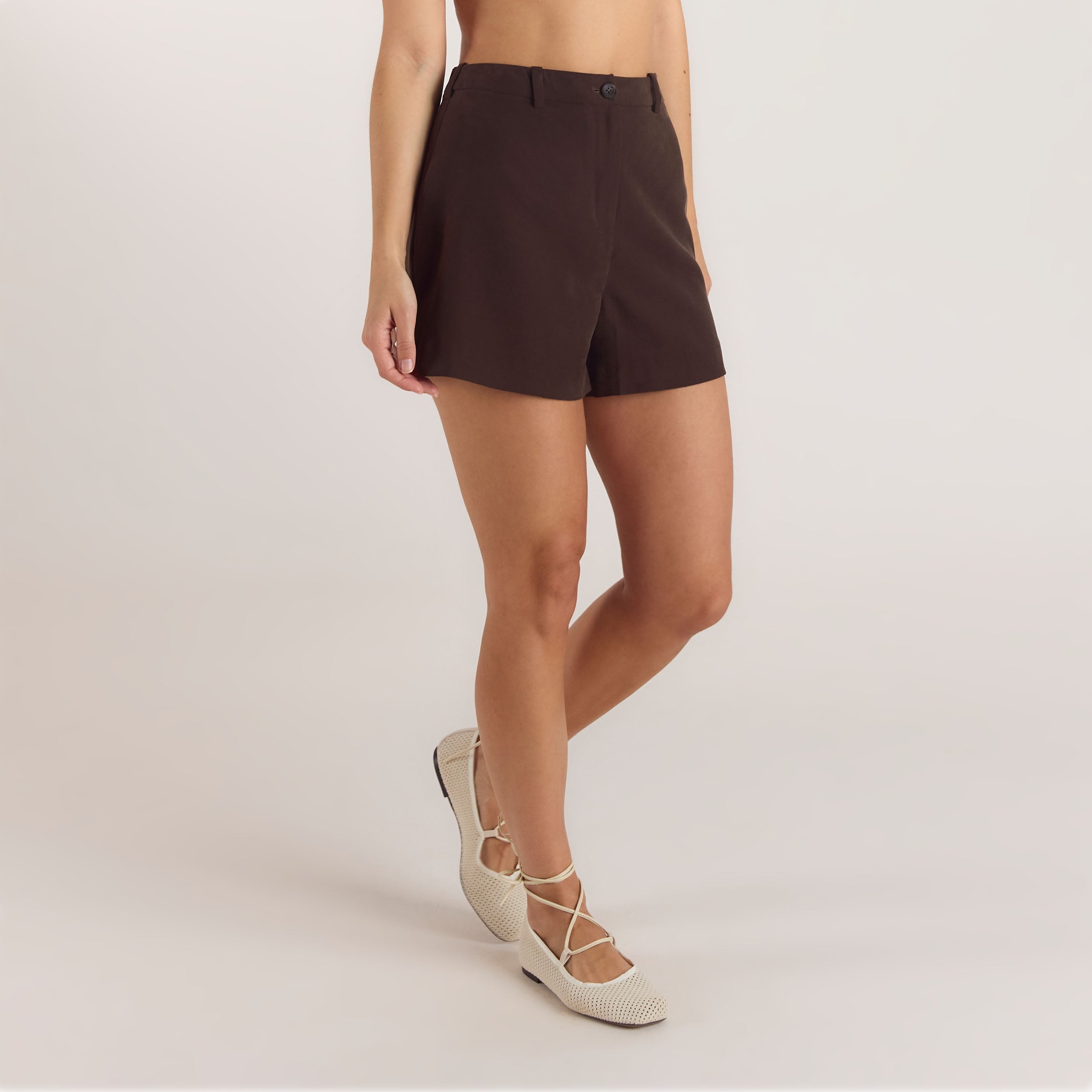 Short Ajusté Taille Haute | Short Ajusté Taille Haute - Chocolat