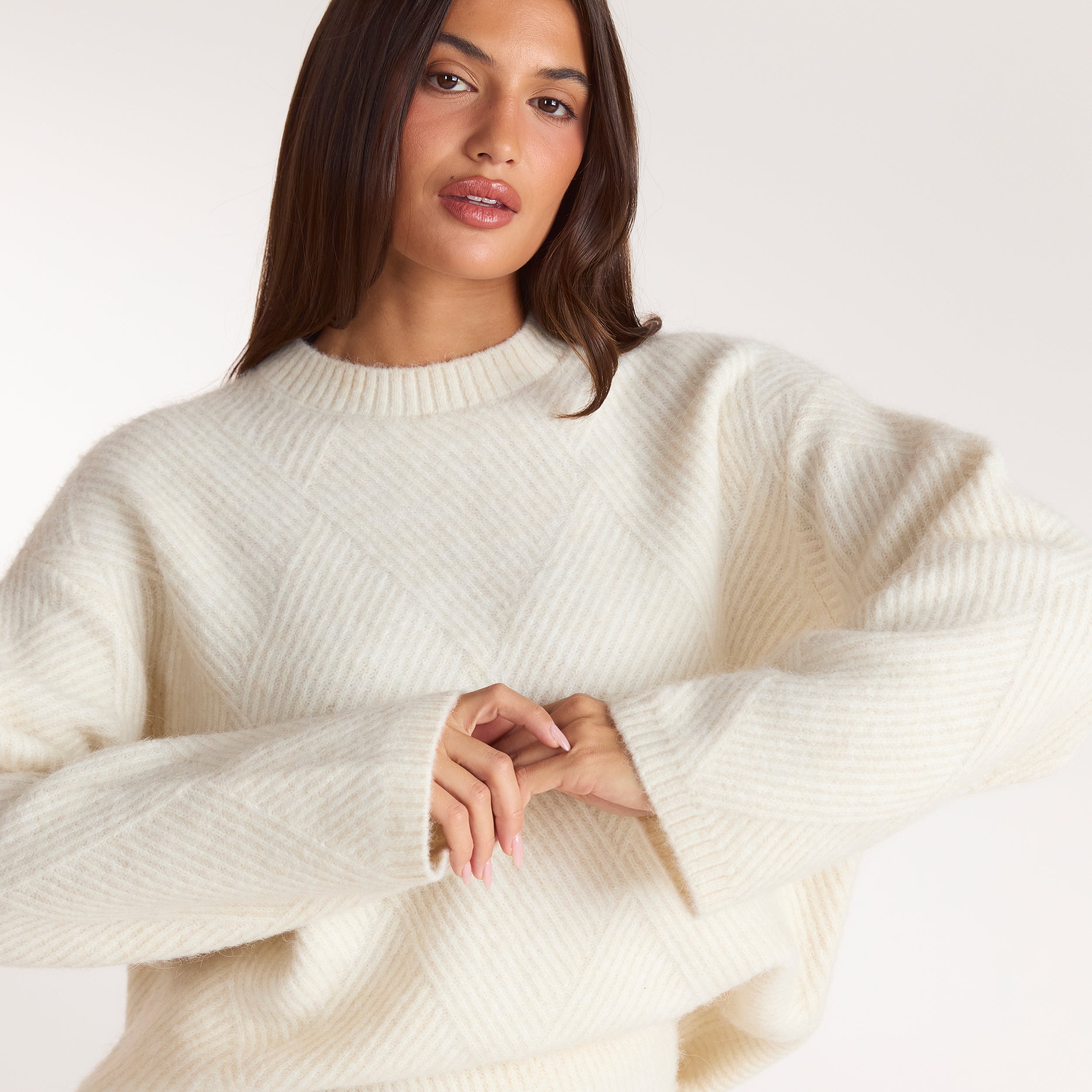 Pull en Maille à Losanges - Crème