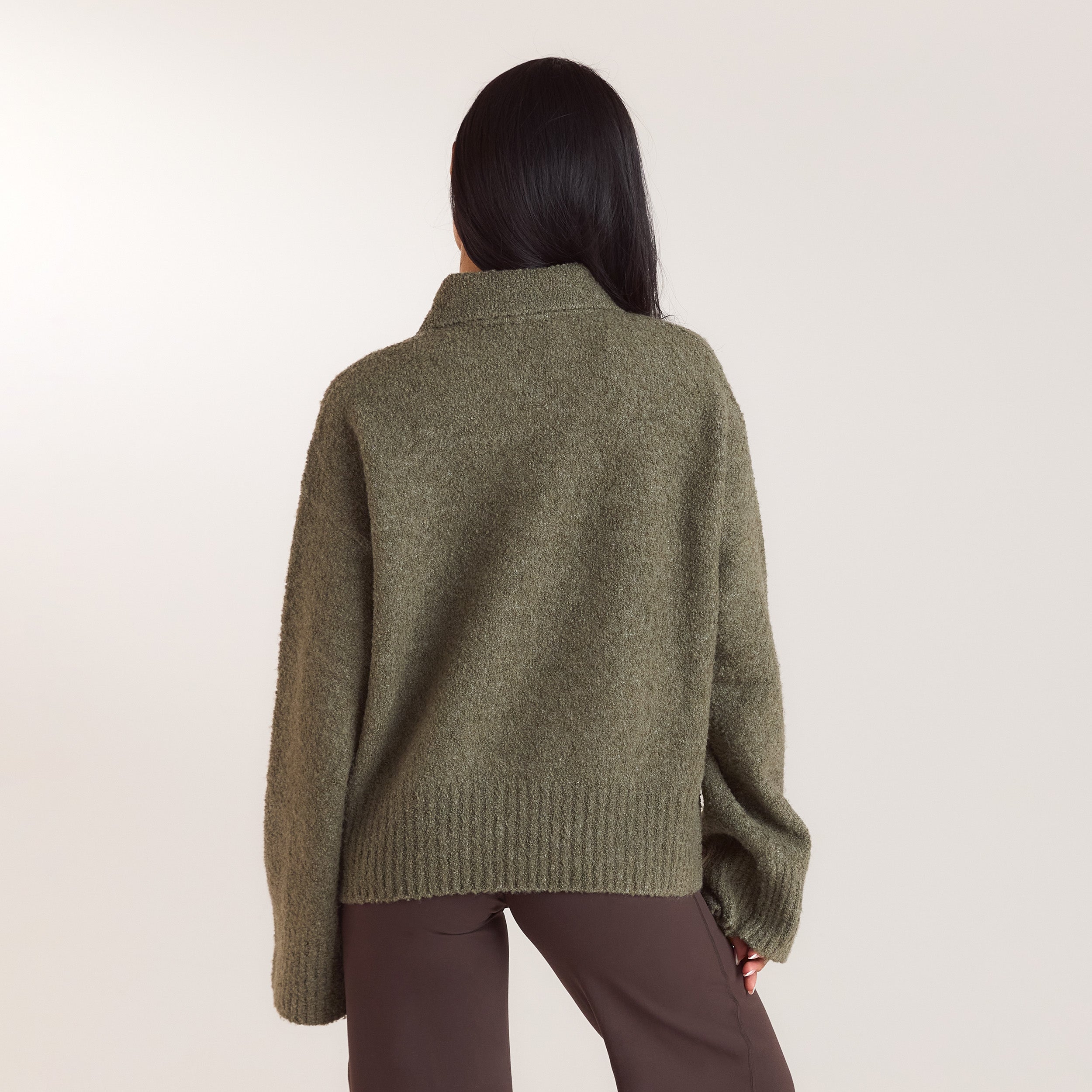 Pull Polo en Maille Bouclée | Pull Polo en Maille Bouclée - Kaki