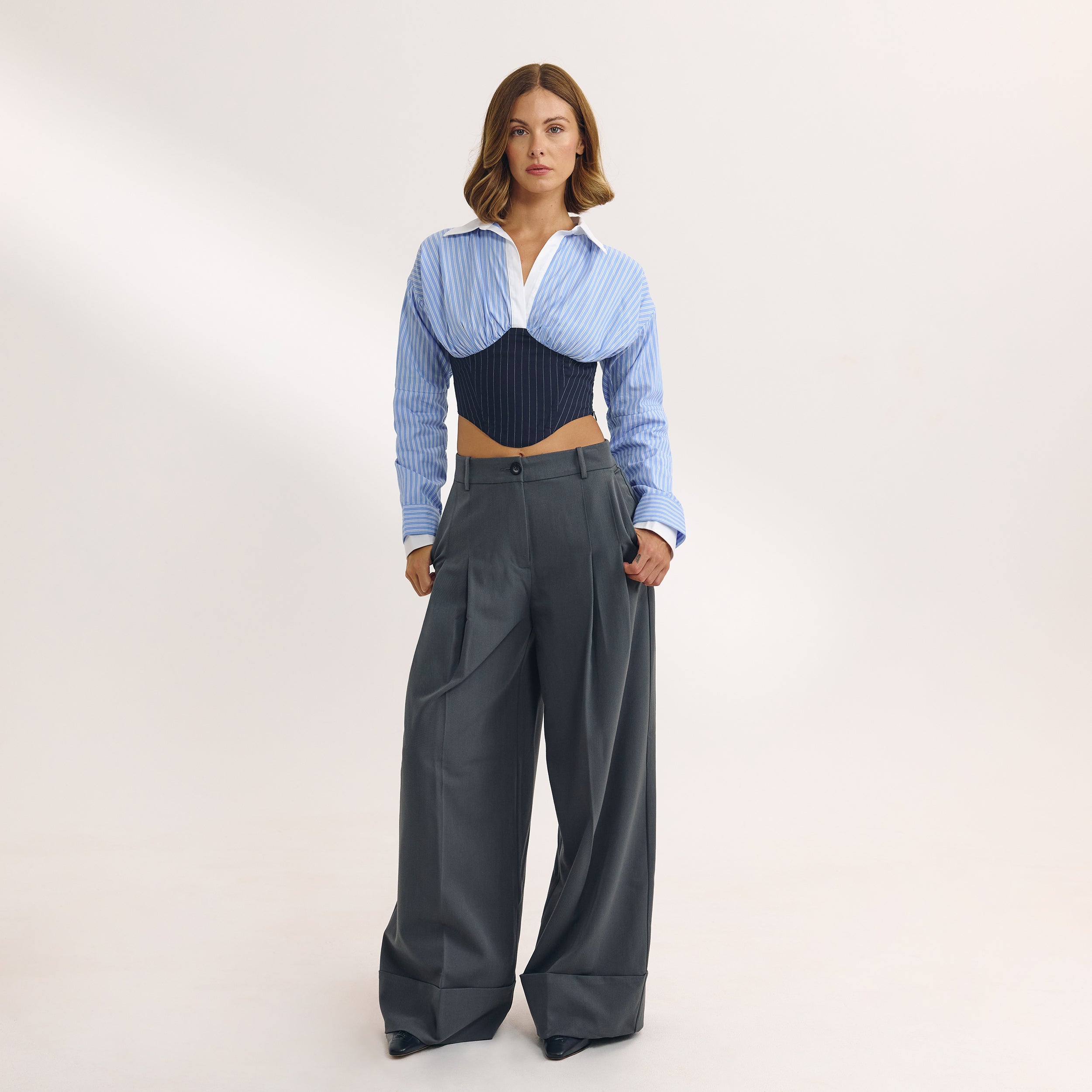 Chemise Bustier à Manches Longues | Chemise Bustier à Manches Longues - Bleu