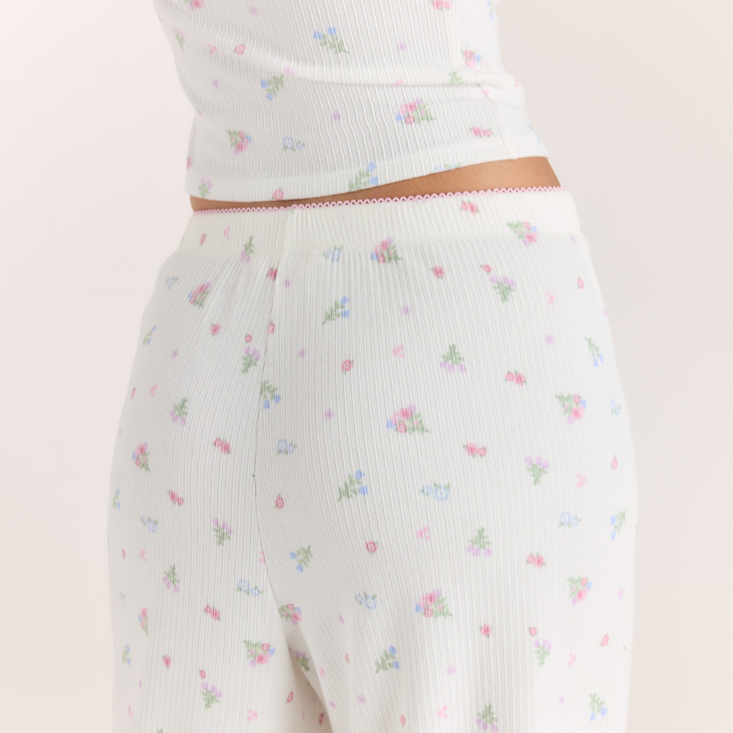 Pantalon de Pyjama Côtelé | Pantalon de Pyjama Côtelé - Blanc Floral